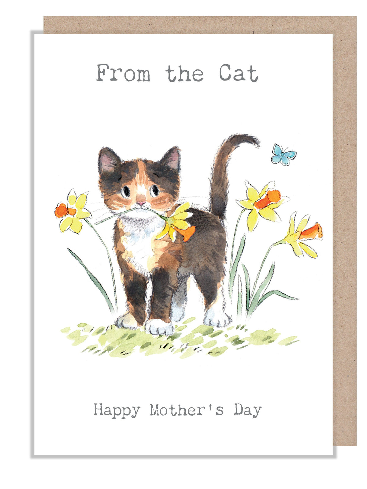 Mother's Day Card - From the Cat - Kitten with Daffodils and Butterfly