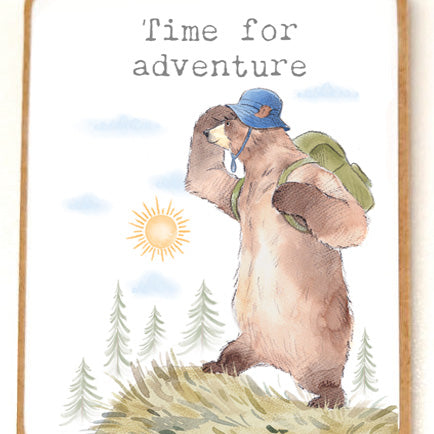 Quality Fridge Magnet - Time for adventure - Bear with back pack
