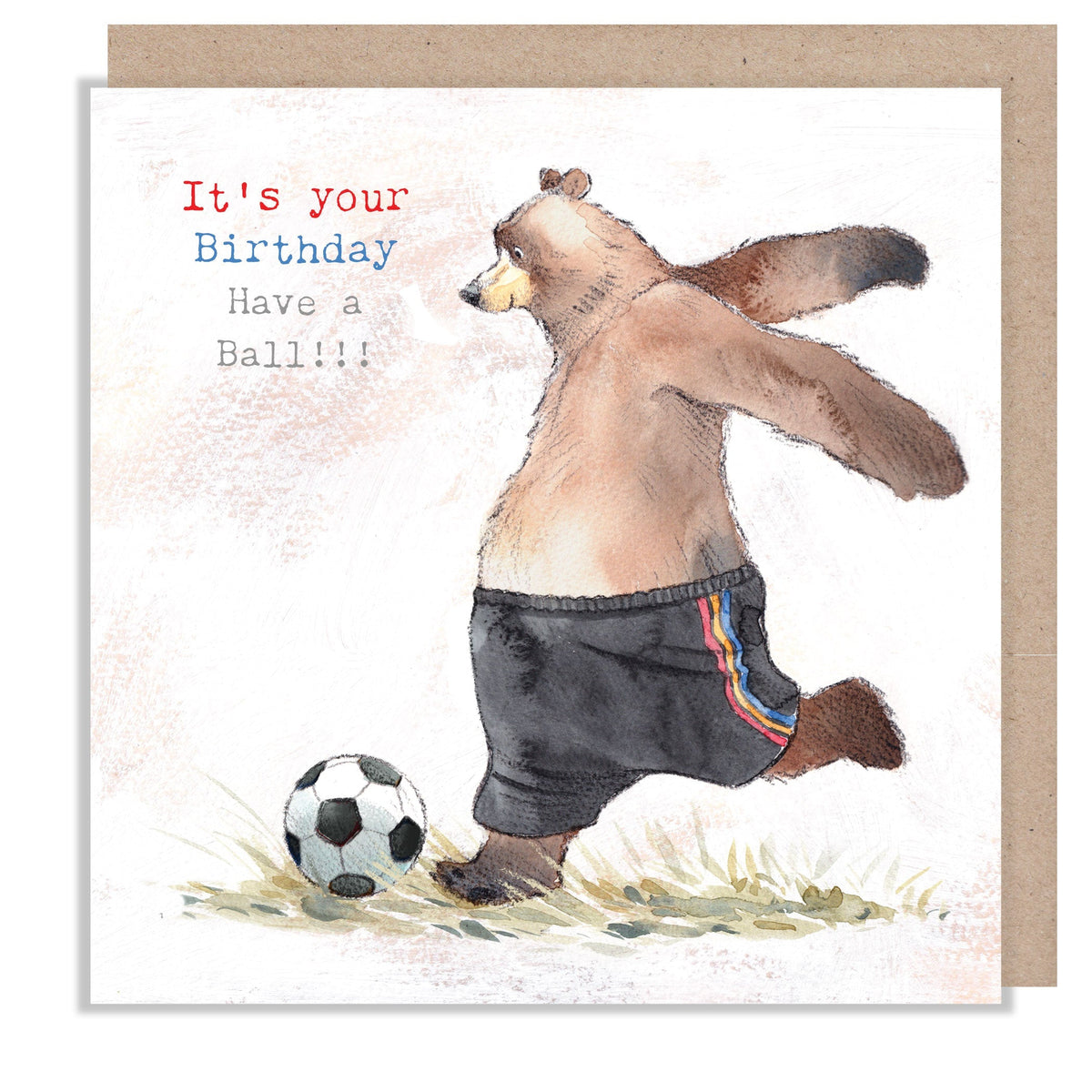 Birthday Card - Have a Ball - Bear Kicking Football