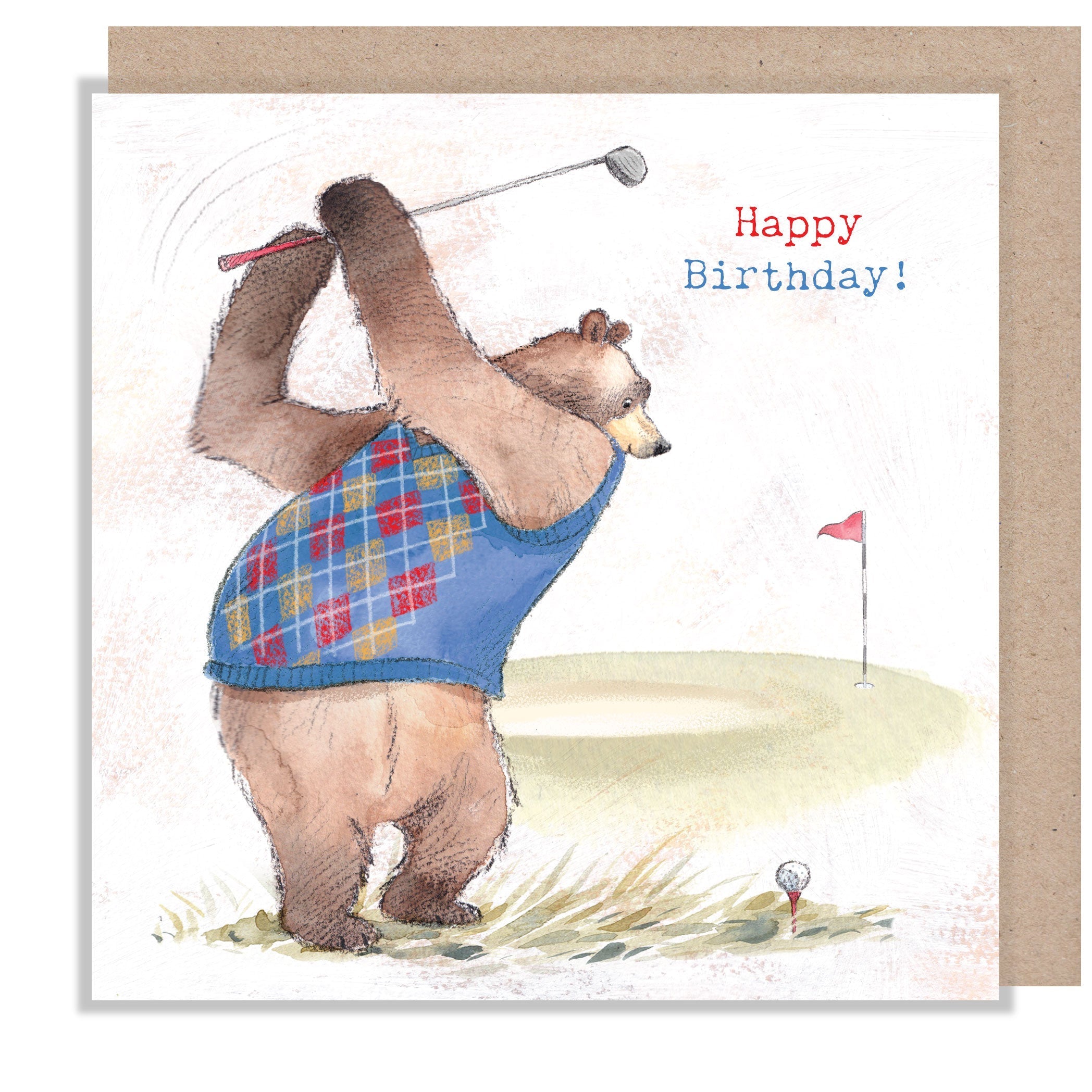 Birthday Card - Happy Birthday - Bear Playing Golf