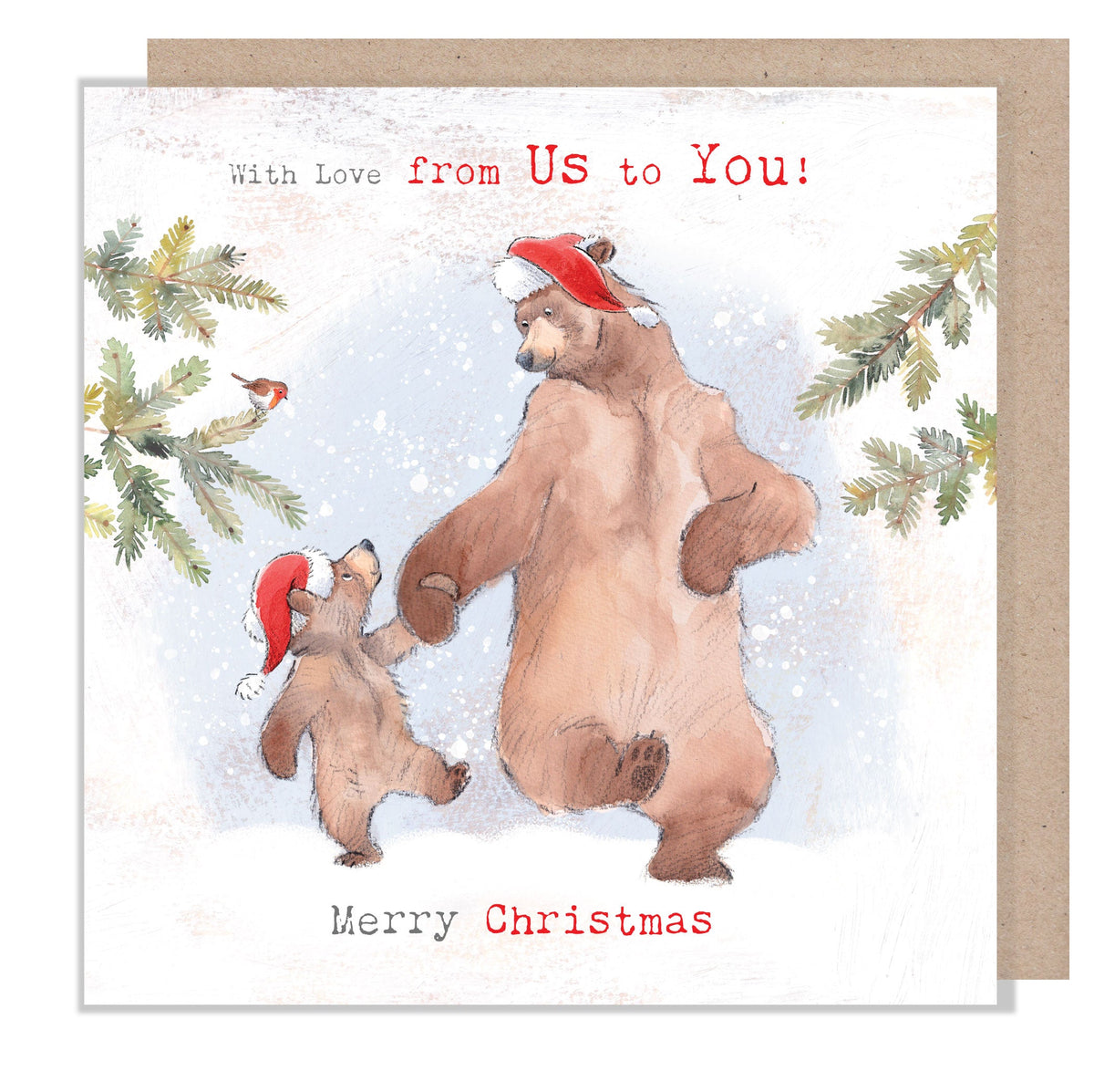 Christmas Cards - From Us to You - Bear and Cub with Hats