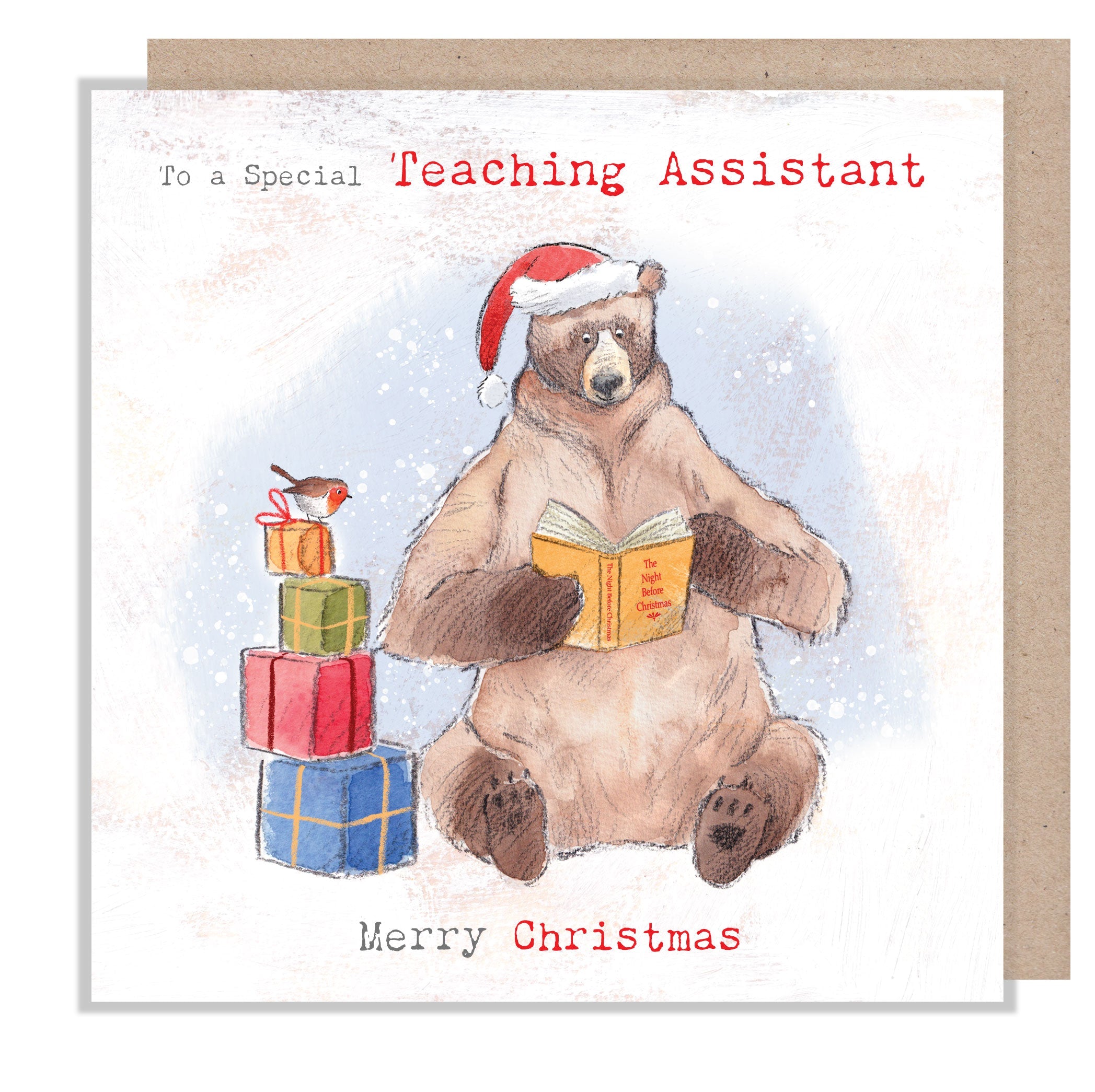 Christmas Card - Teaching Assistant - Bear Reading a Book