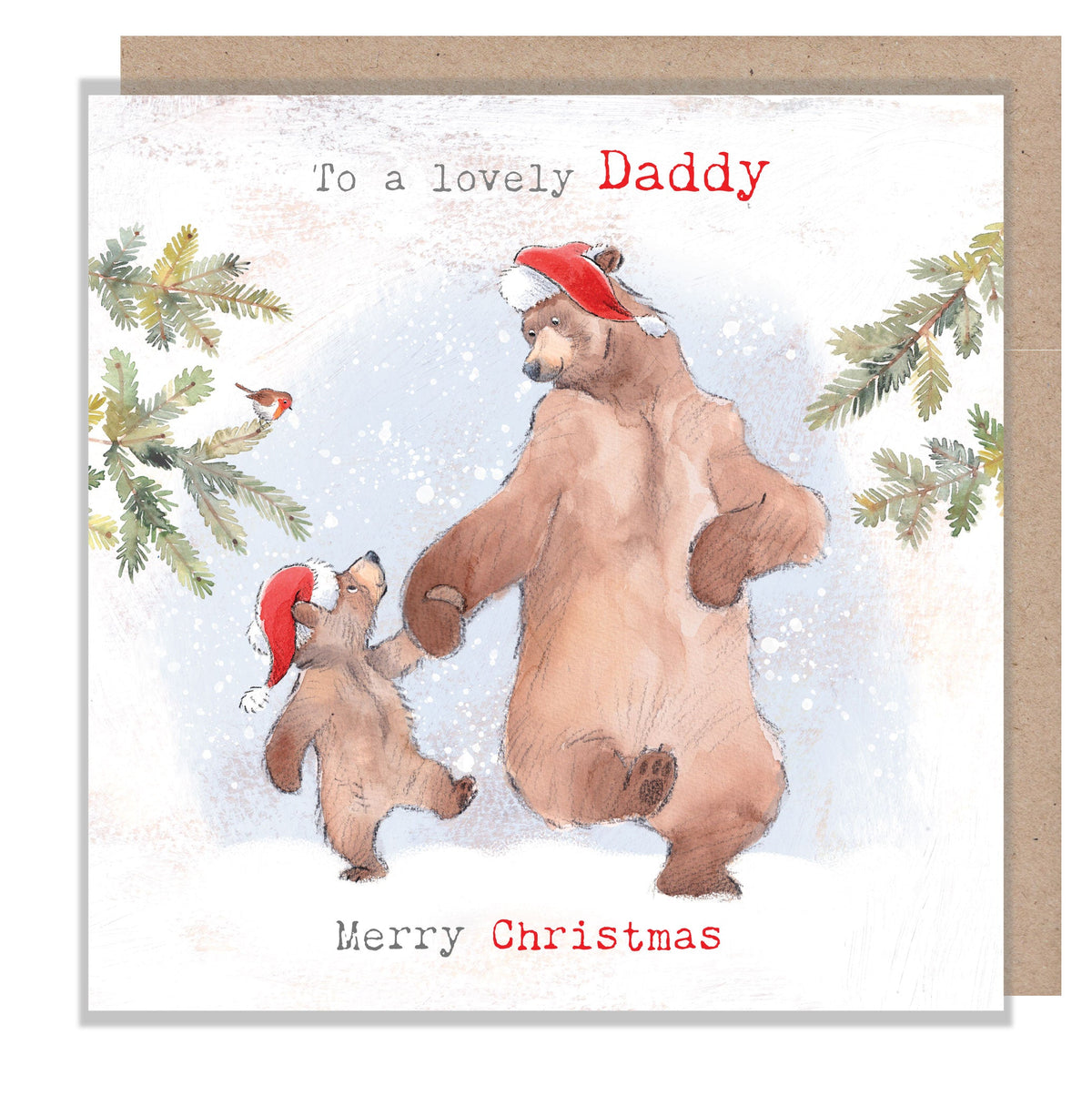 Christmas Card - Lovely Daddy - Bear and Cub with Hats