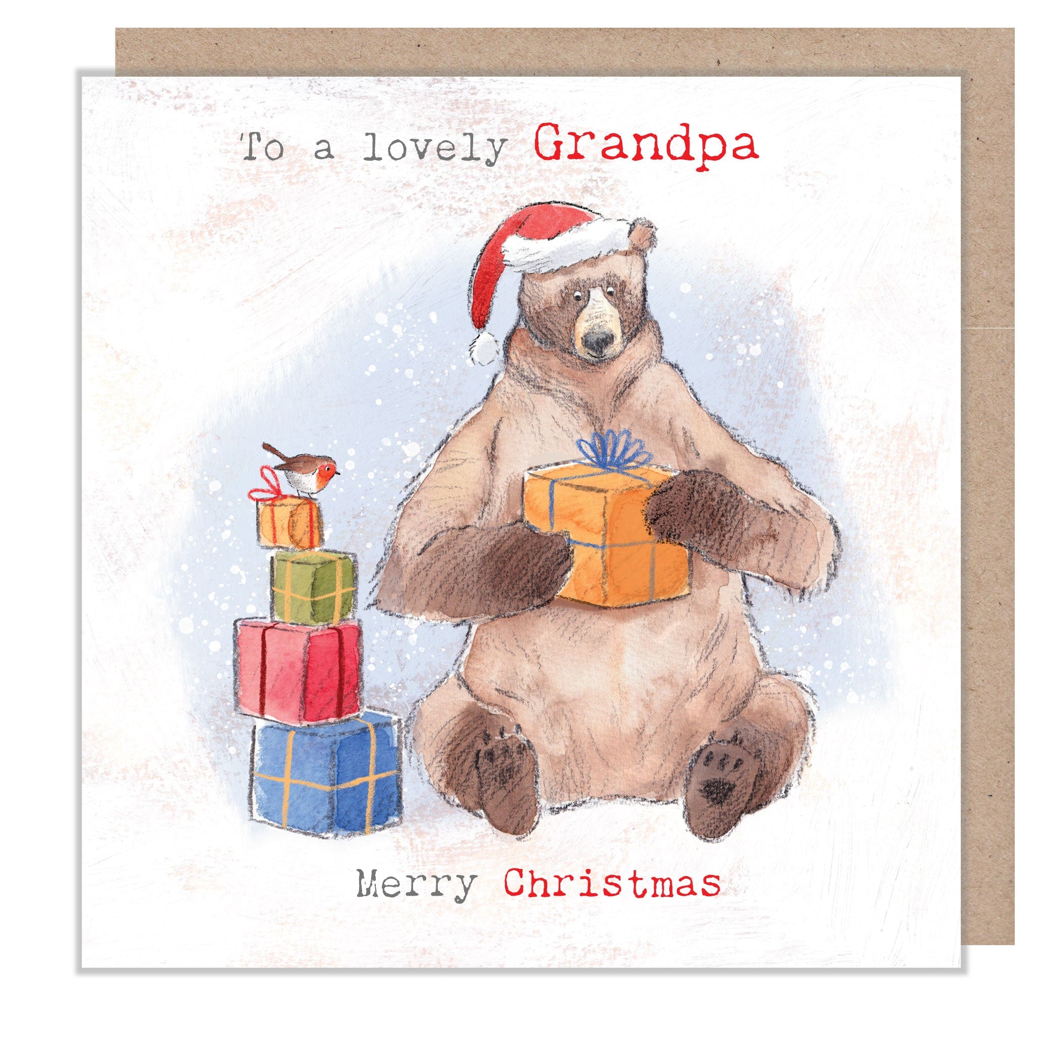 Christmas Card - Lovely Grandpa - Bear with Presents