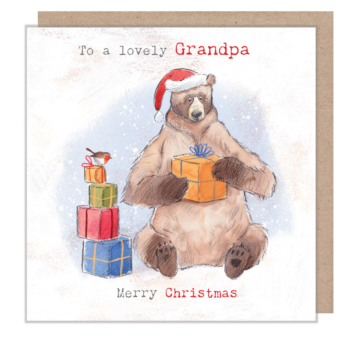 Christmas Card - Lovely Grandpa - Bear with Presents