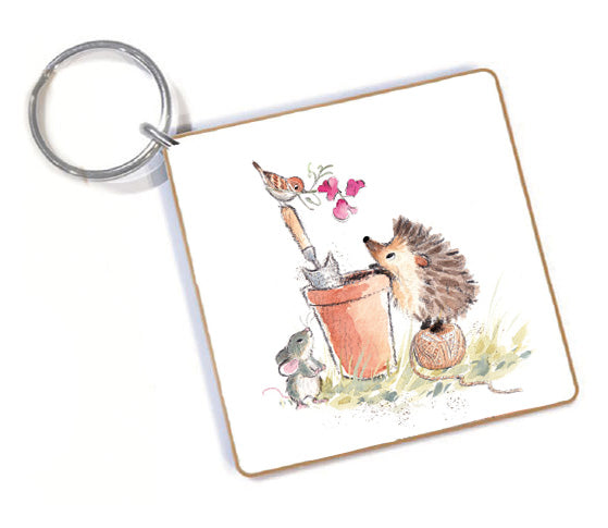 Quality Keyring - Hedgehog and bird