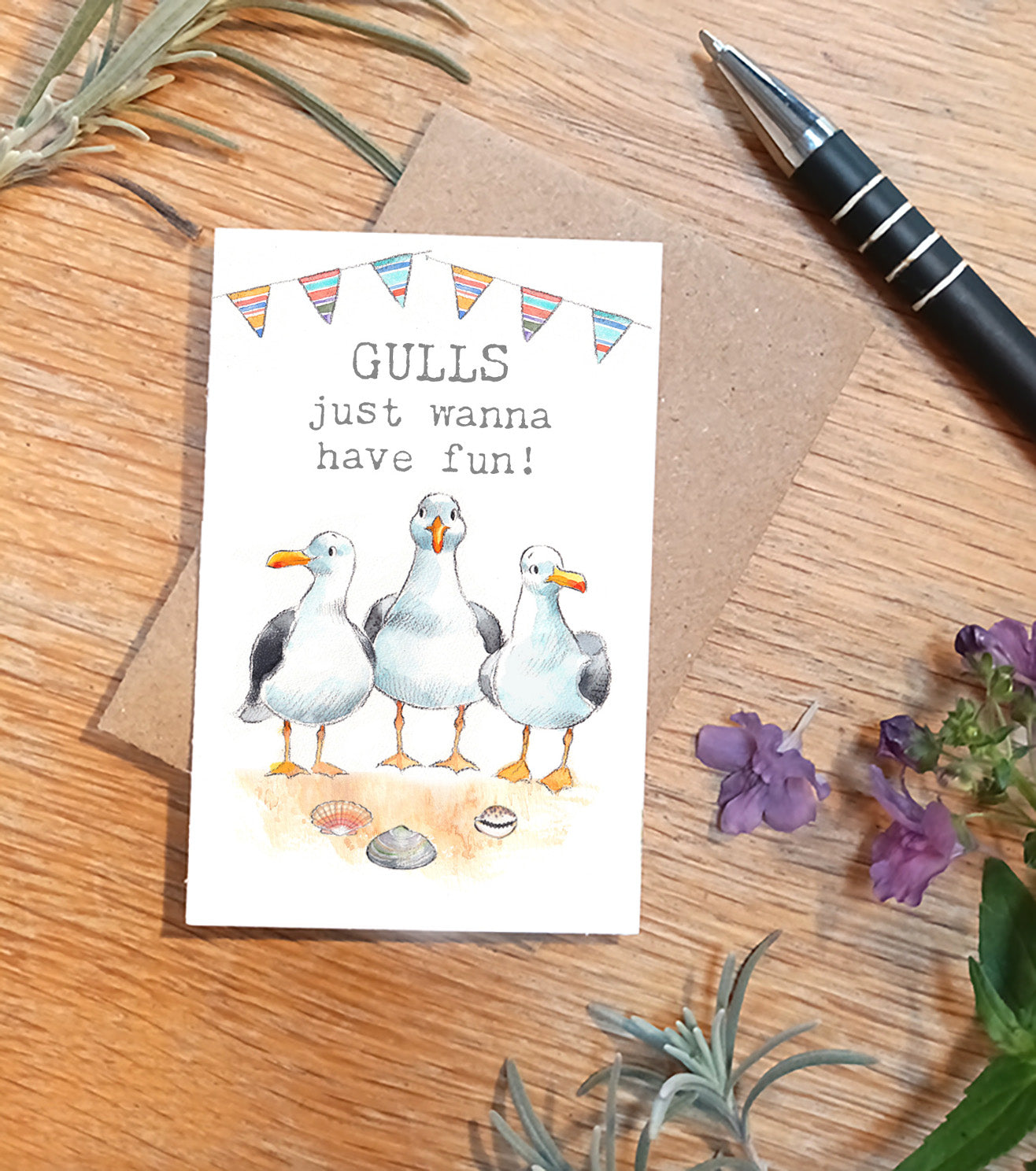 Keepsake Card - Gulls Just Wanna Have Fun - Seagulls and Bunting