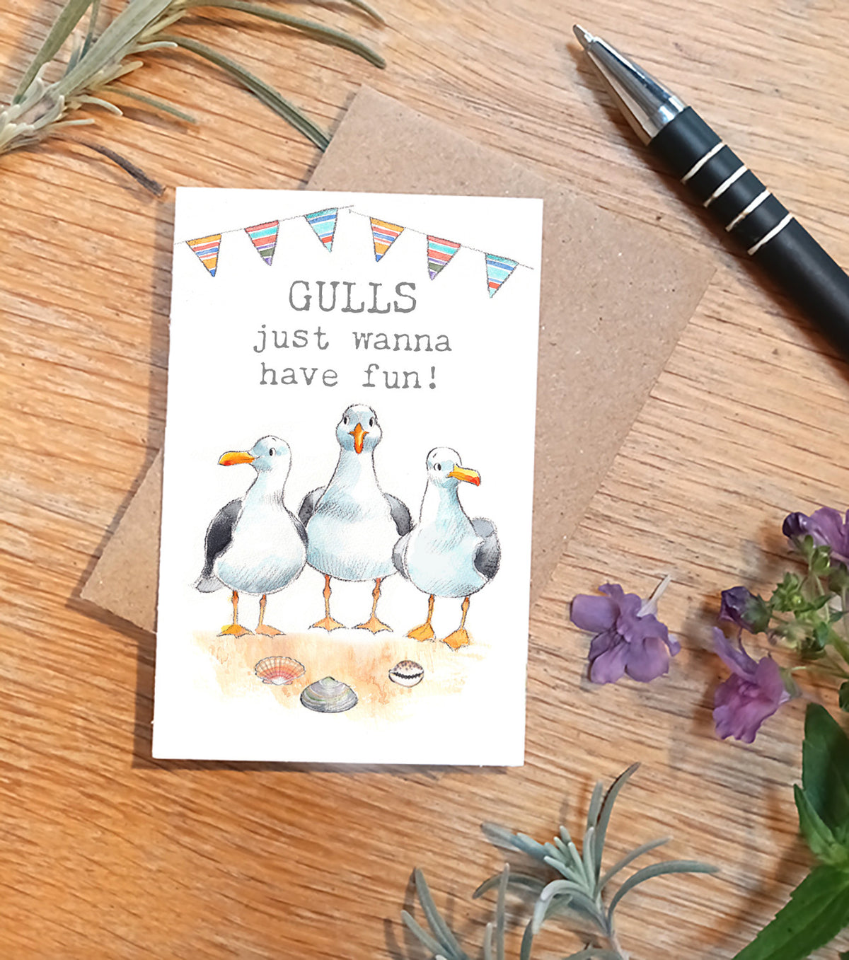 Keepsake Card - Gulls Just Wanna Have Fun - Seagulls and Bunting