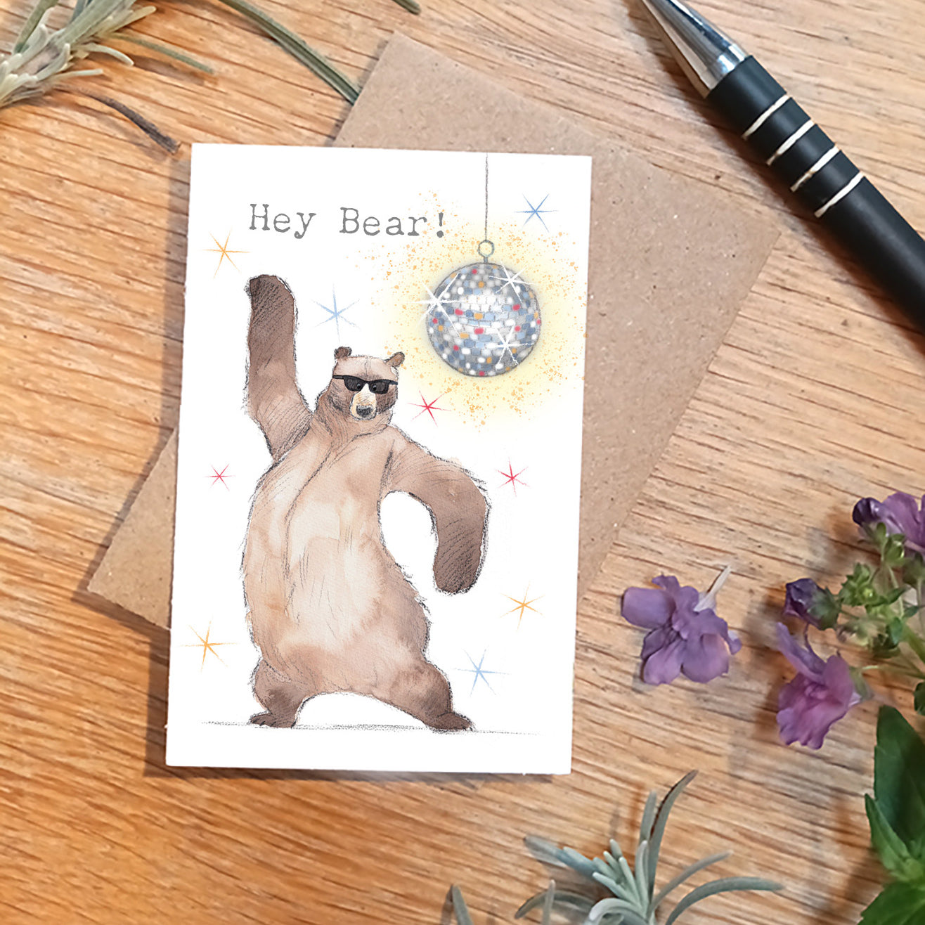 Keepsake Card - Hey Bear - Dancing Bear with Glitterball