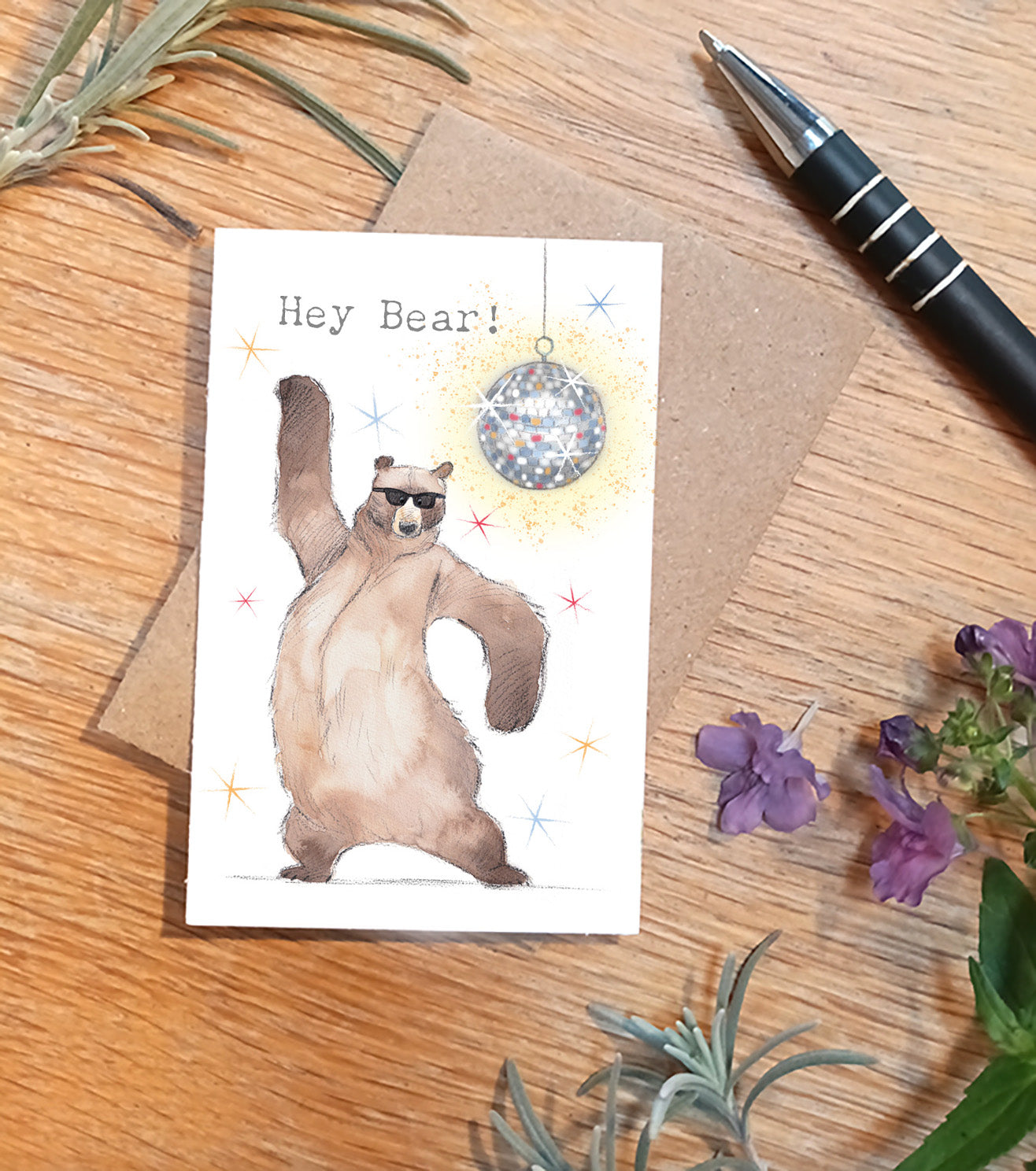 Keepsake Card - Hey Bear - Dancing Bear with Glitterball