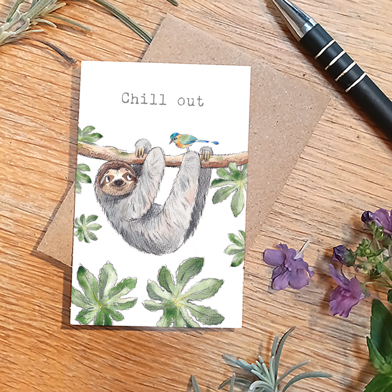 Keepsake Card - Chill Out - Sloth and Bird in Tree