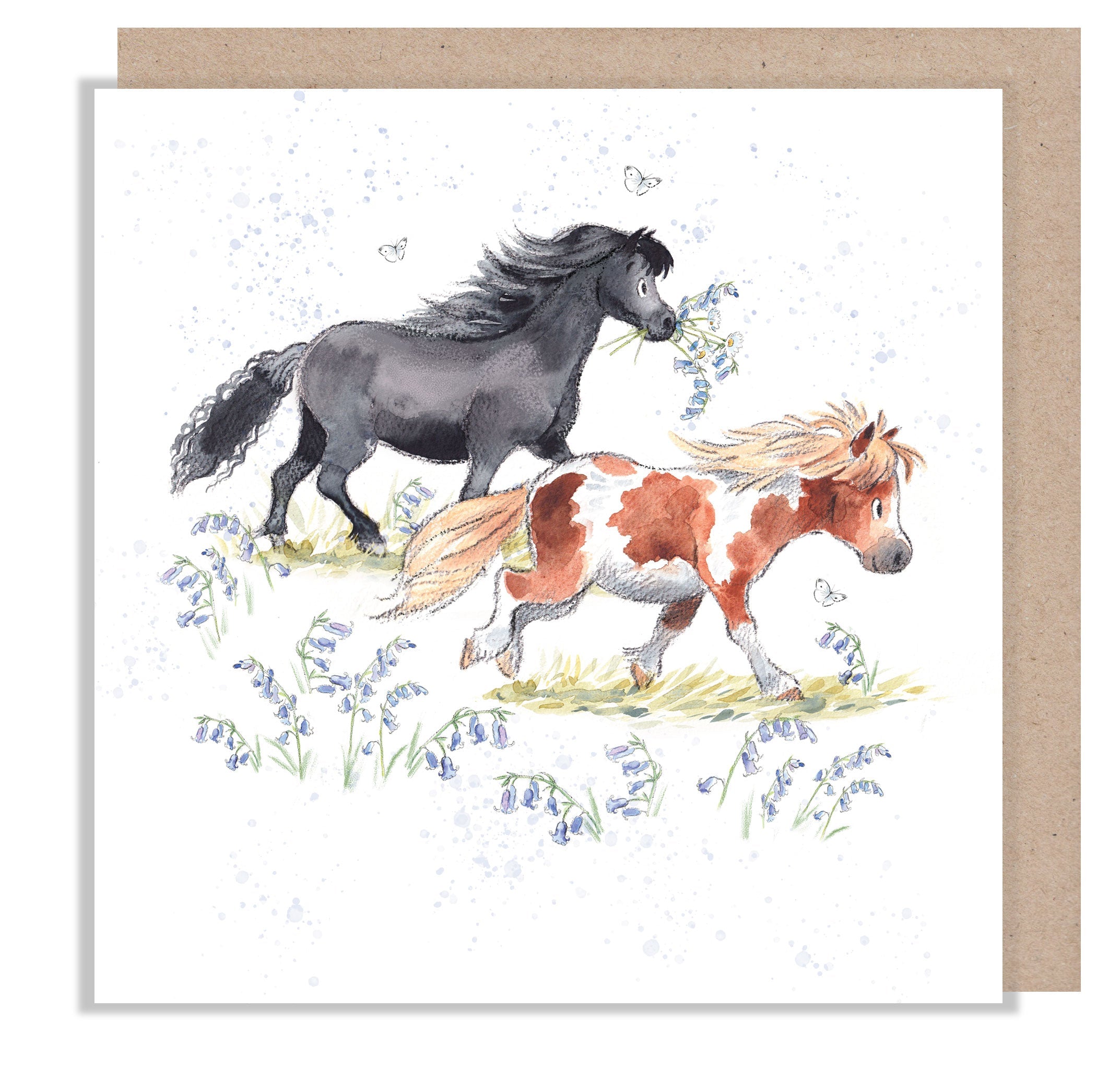 Greeting Card - Blank - Black Pony and White & Brown Pony Walking