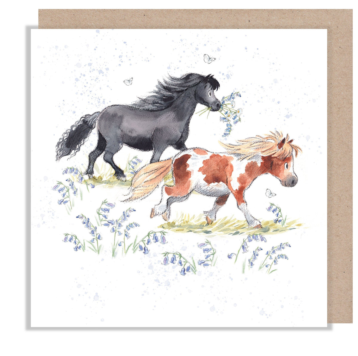 Greeting Card - Blank - Black Pony and White & Brown Pony Walking