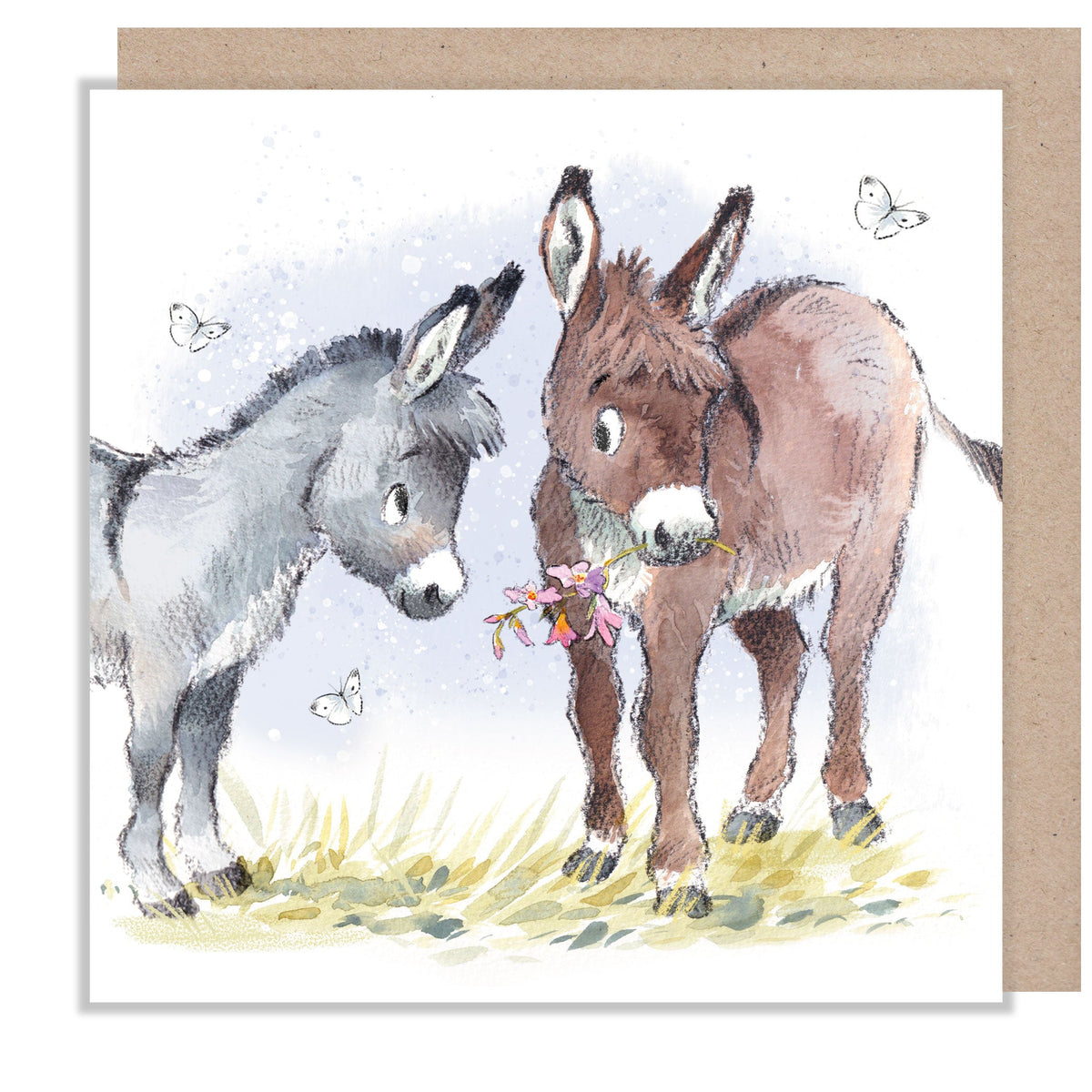 Greeting Card - Blank - Grey Donkey with Brown Donkey