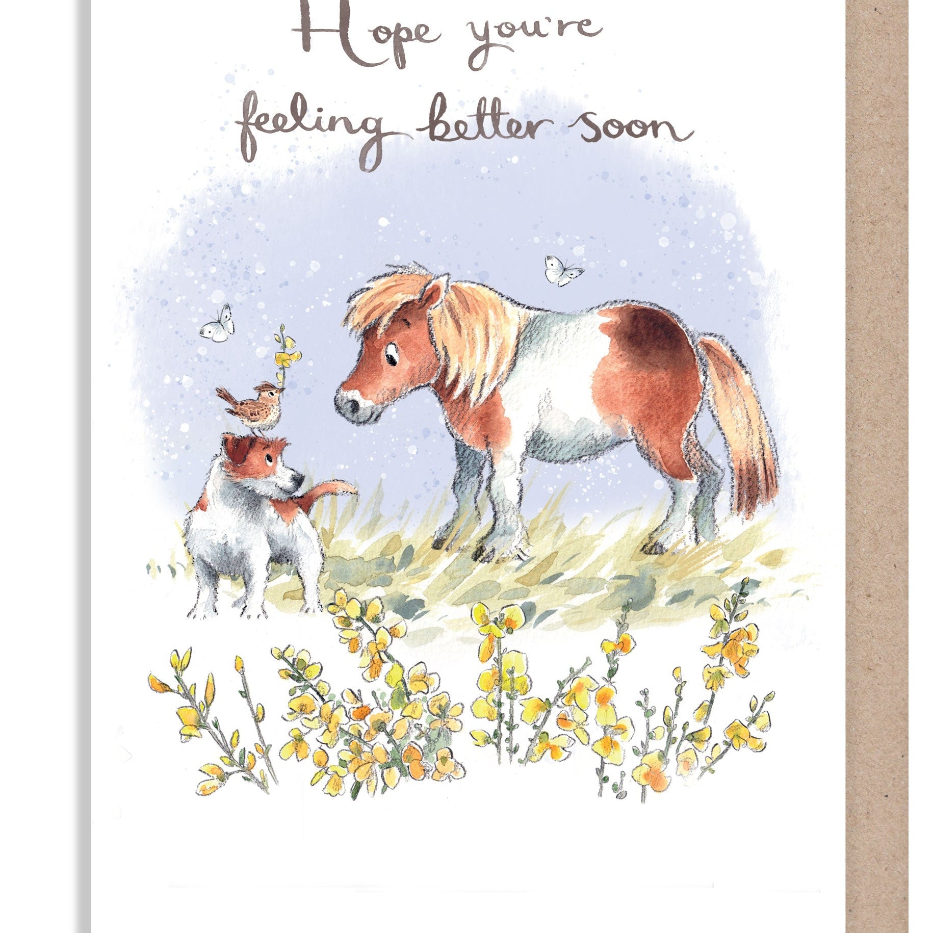 Greeting Card - Hope You're Feeling Better Soon - Jack Russell, Pony and Bird