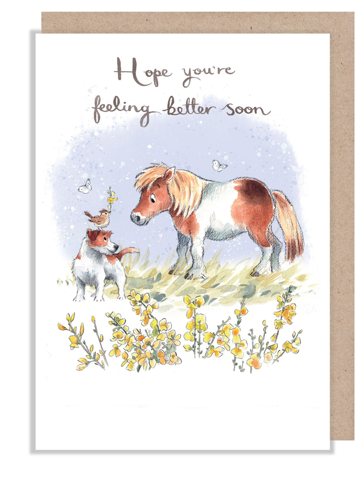 Greeting Card - Hope You're Feeling Better Soon - Jack Russell, Pony and Bird