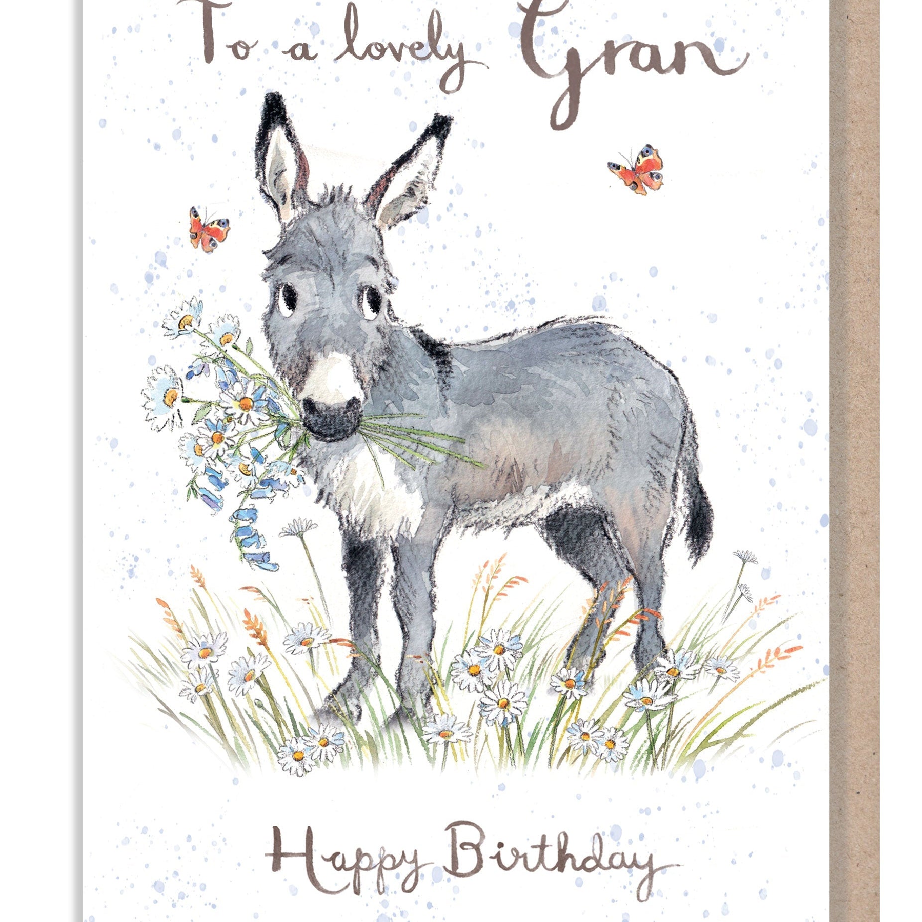 Birthday Card - To a Lovely Gran - Donkey and Daisies