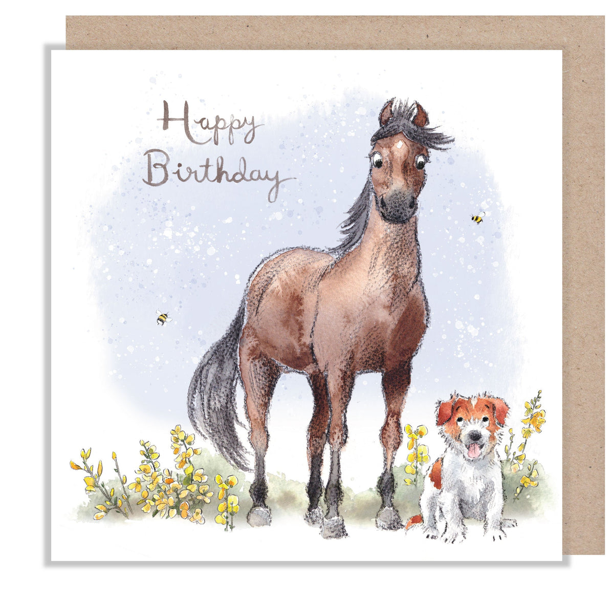 Greeting Card - Happy Birthday - Brown Horse and Jack Russell