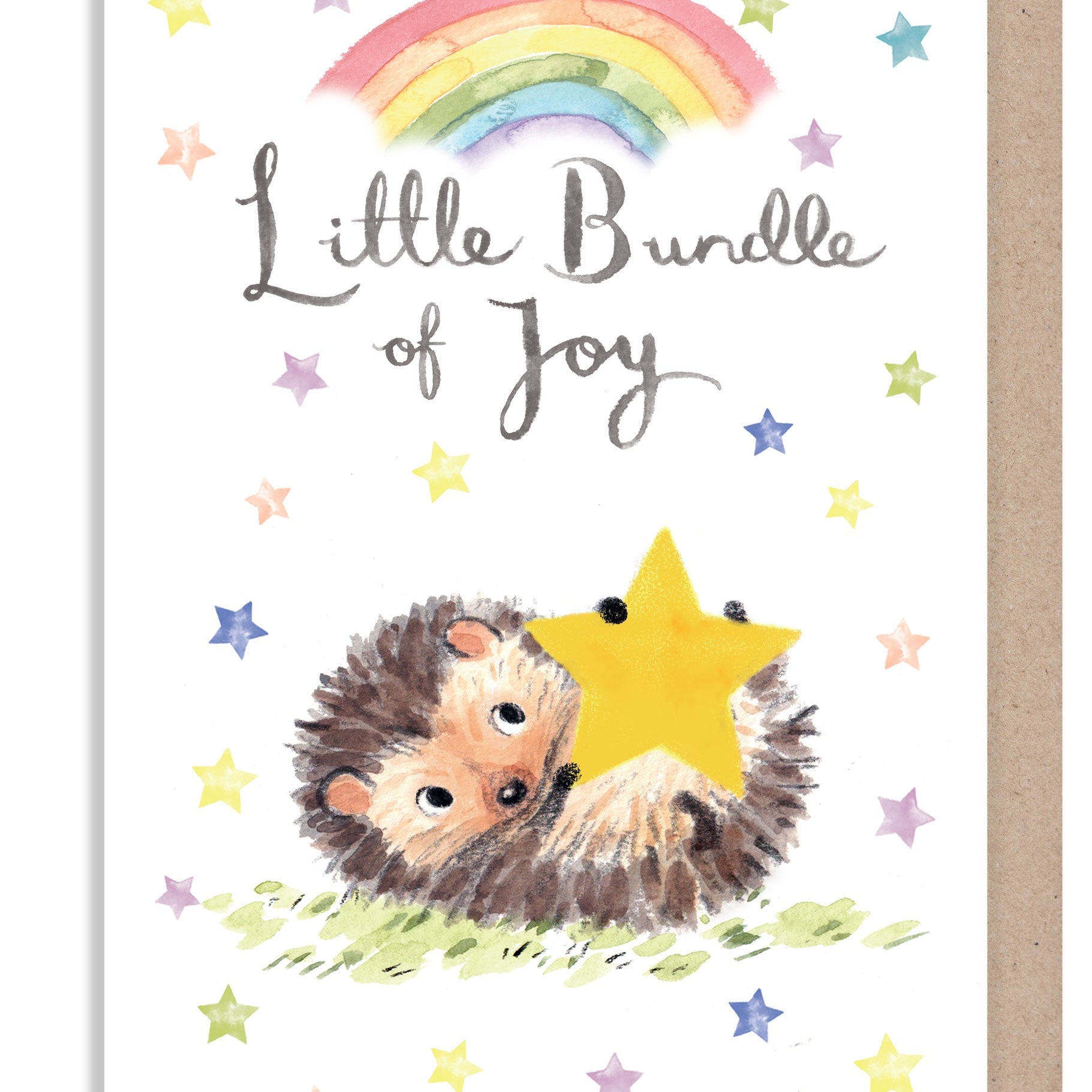 Greeting Card - Little Bundle of Joy - Hedgehog with Yellow Star and Rainbow