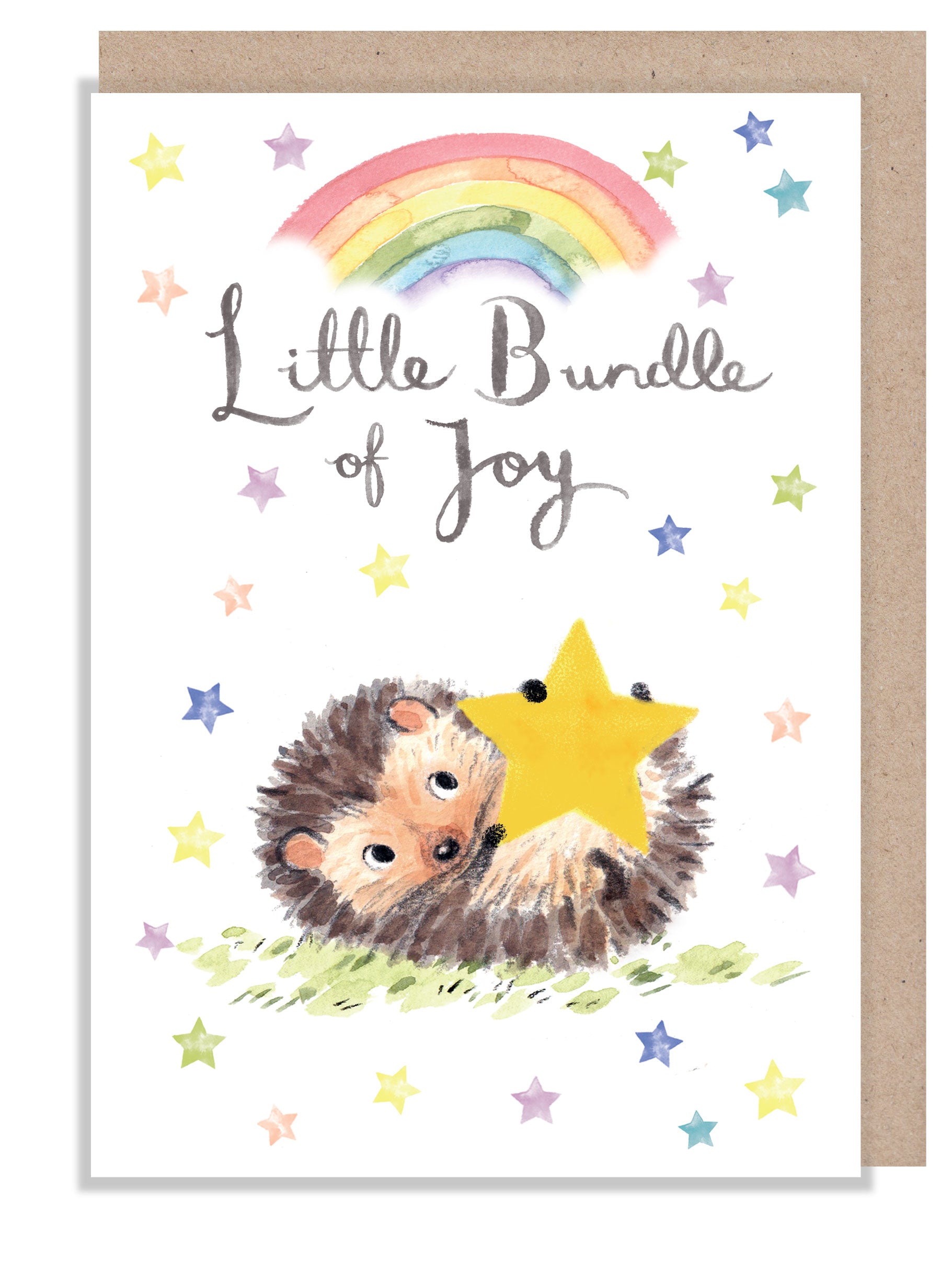 Greeting Card - Little Bundle of Joy - Hedgehog with Yellow Star and Rainbow