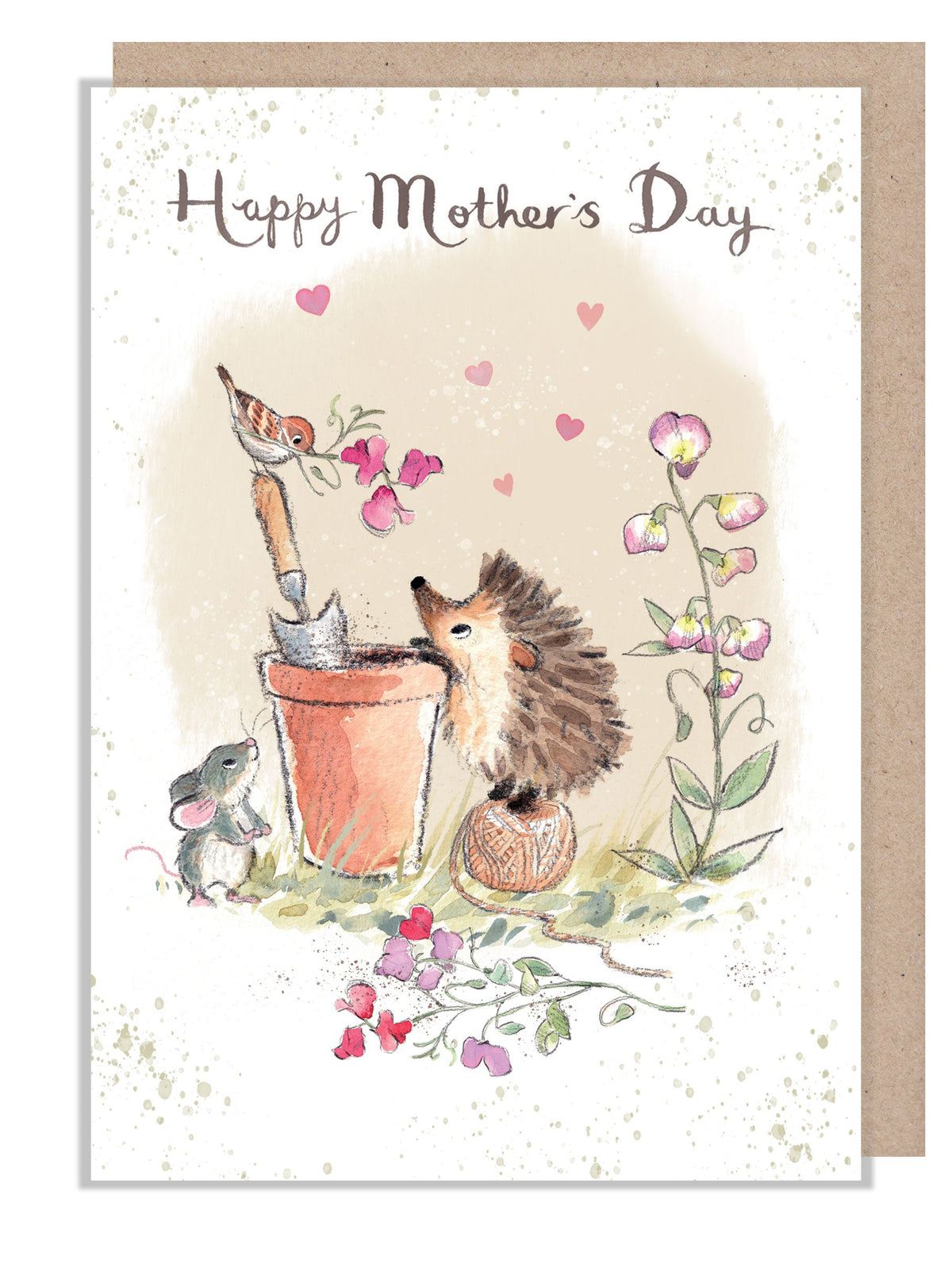 Mother's Day Card - Extra Large - Happy Mother's Day - Hedgehog, Mouse and Bird with Flowers and Flowerpot