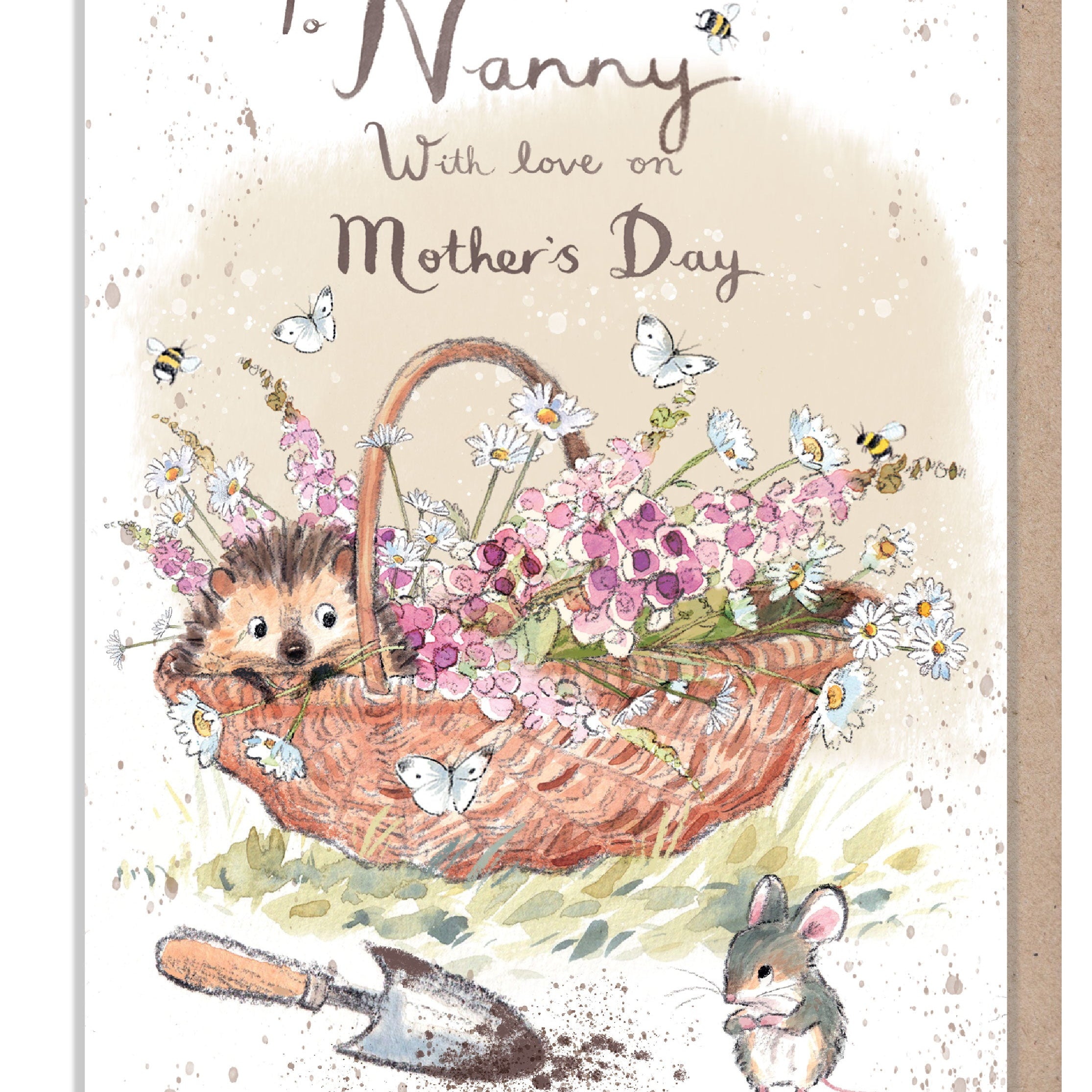 Mother's Day Card - to Nanny - Hedgehog and Mouse with Flower Basket