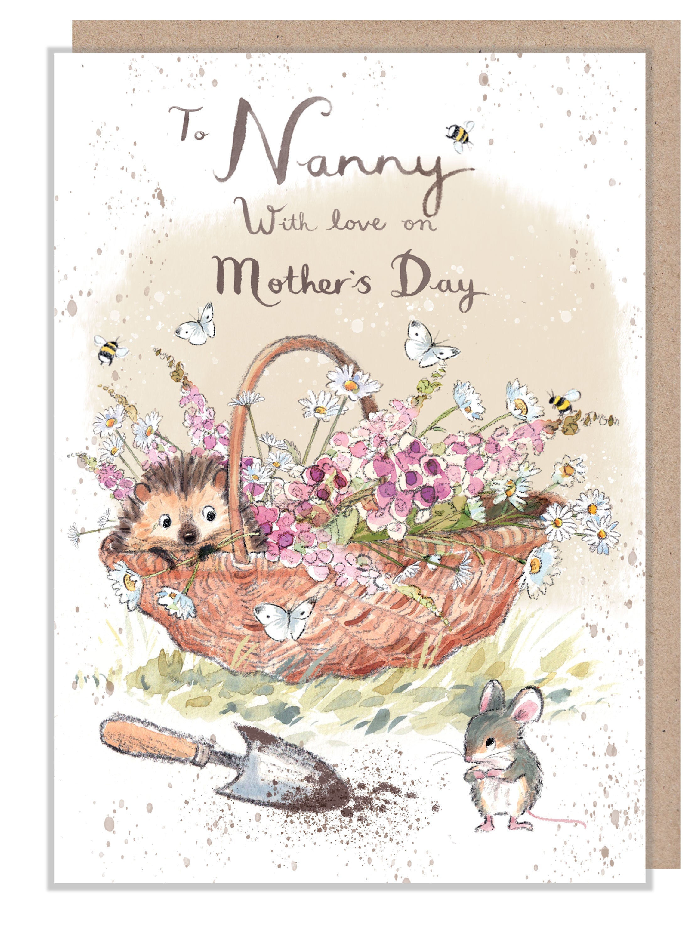 Mother's Day Card - to Nanny - Hedgehog and Mouse with Flower Basket