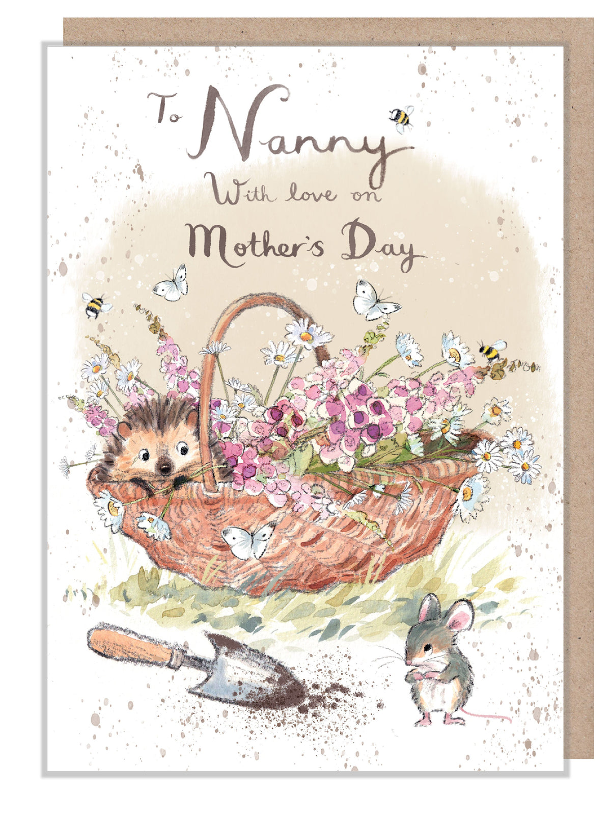 Mother's Day Card - to Nanny - Hedgehog and Mouse with Flower Basket