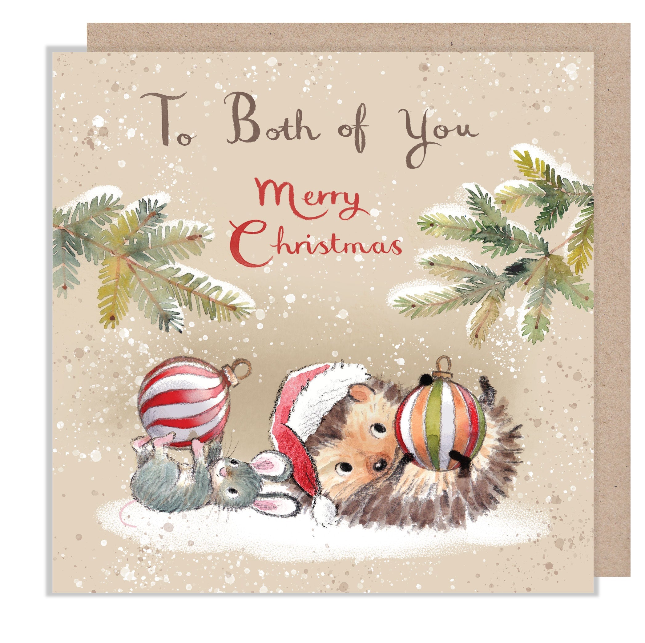 Christmas Card - to Both Of You - Mouse and Hedgehog with Baubles