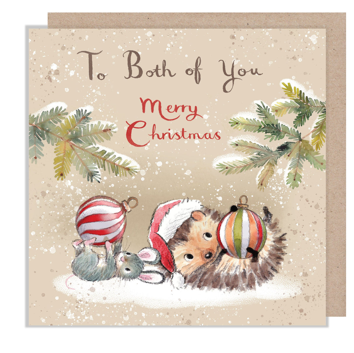 Christmas Card - to Both Of You - Mouse and Hedgehog with Baubles