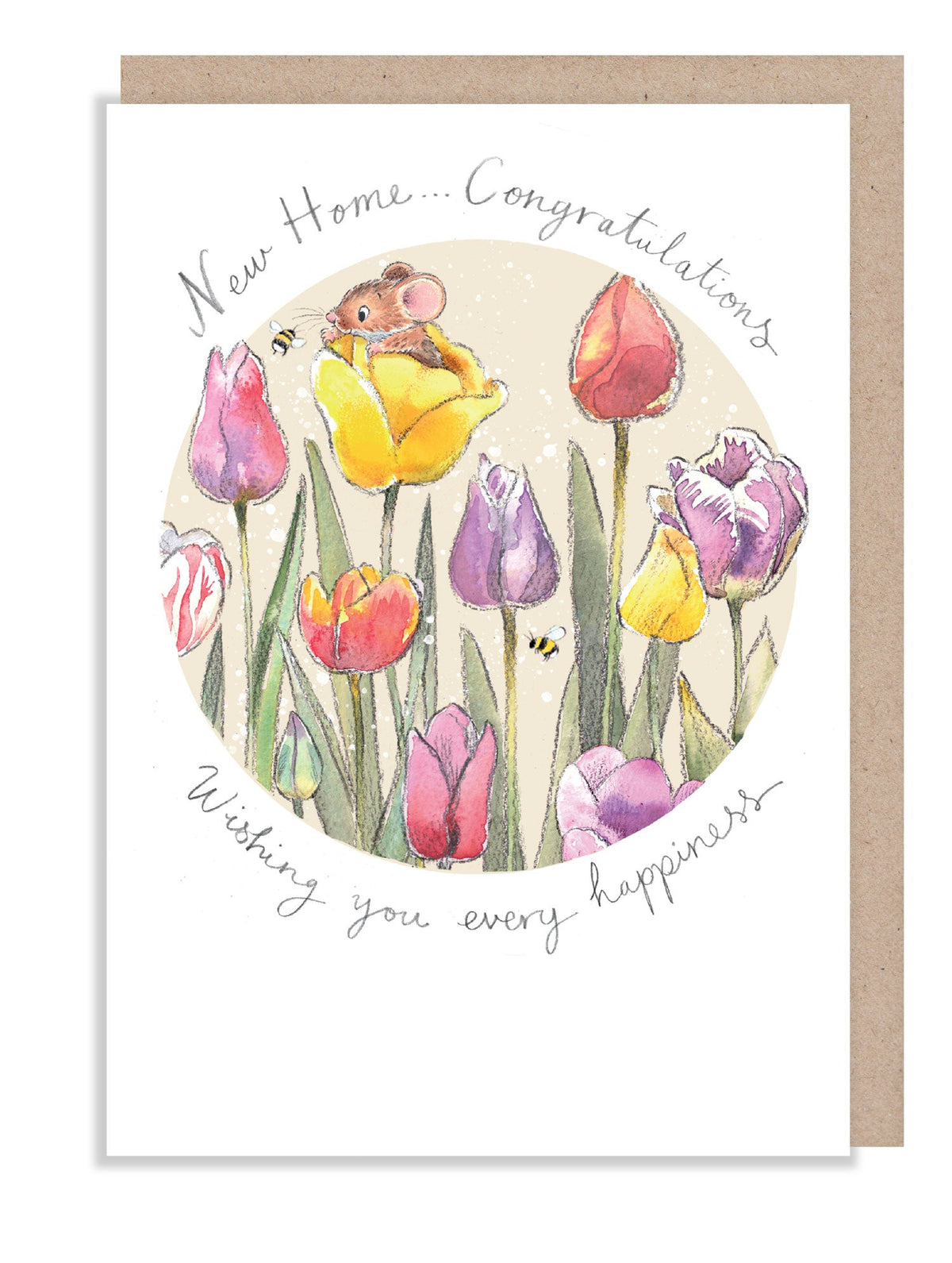 Greeting Card - New Home - Mouse and Tulips