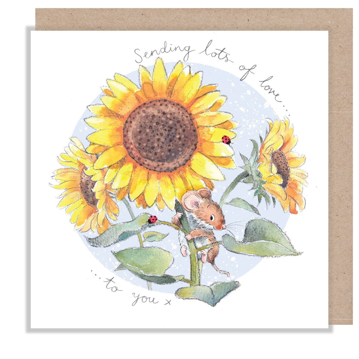 Greeting Card - Sending Lots of Love - Mouse with Sunflowers