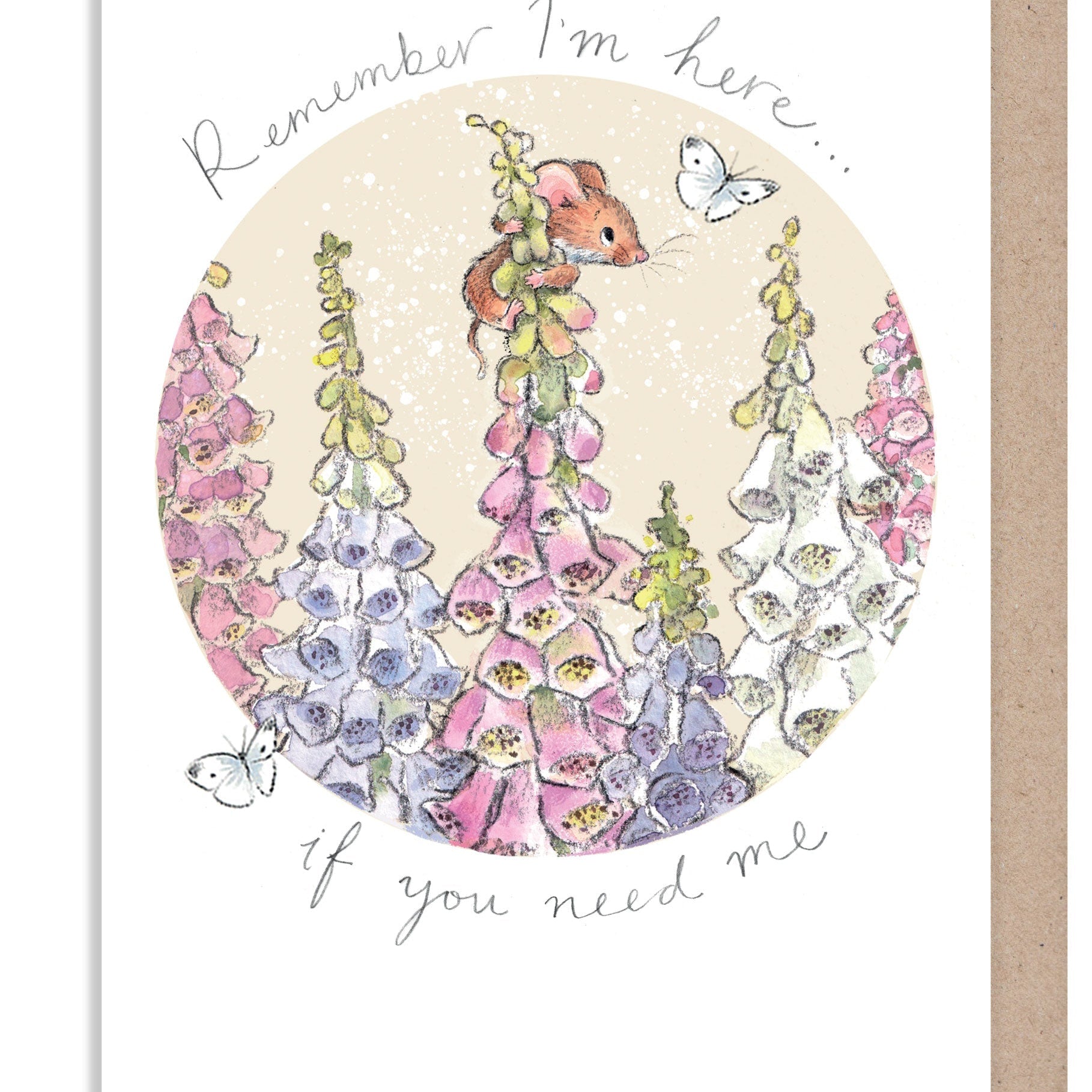 Greeting Card - Remember I'm Here - Mouse and Foxgloves