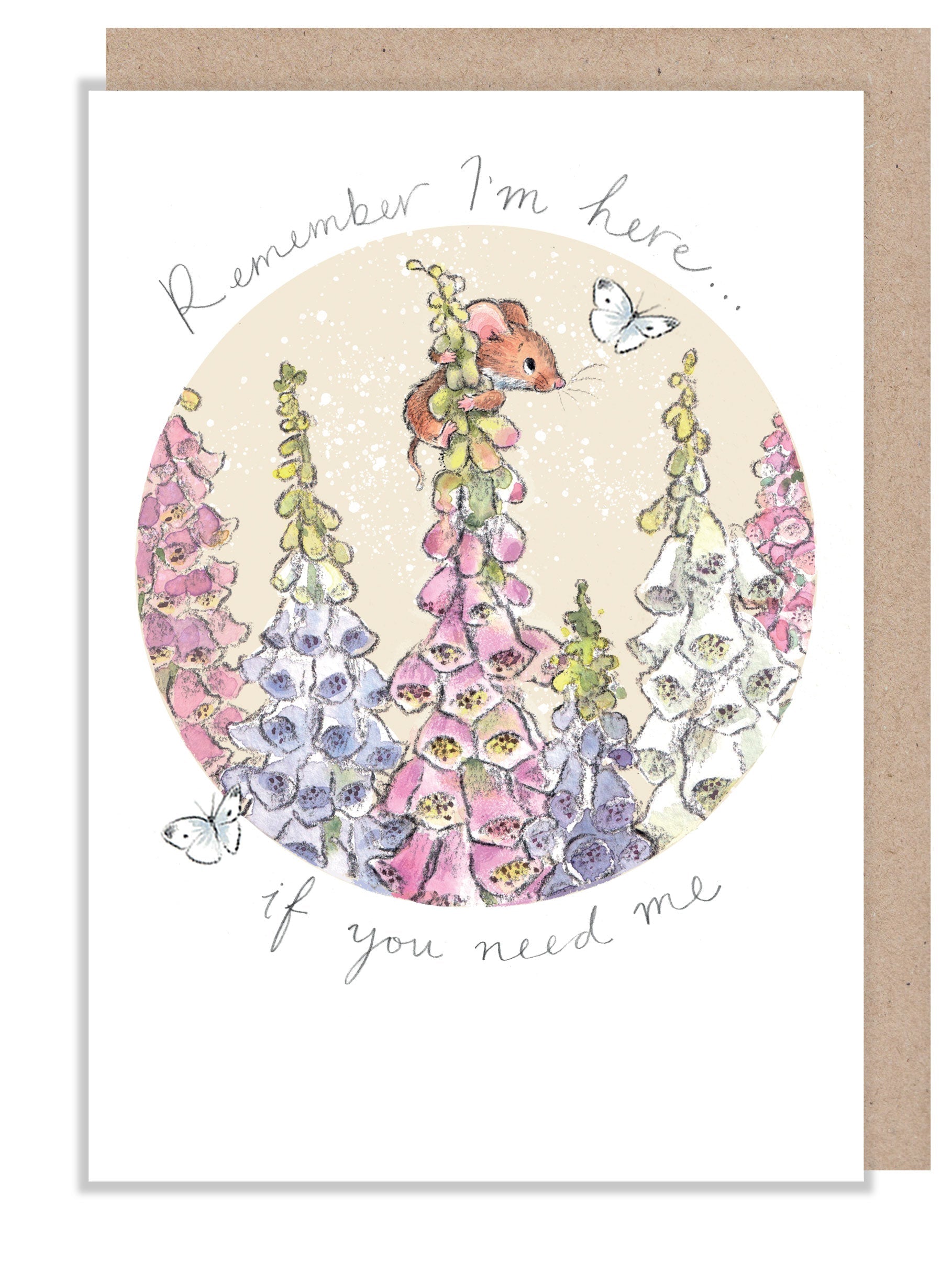 Greeting Card - Remember I'm Here - Mouse and Foxgloves