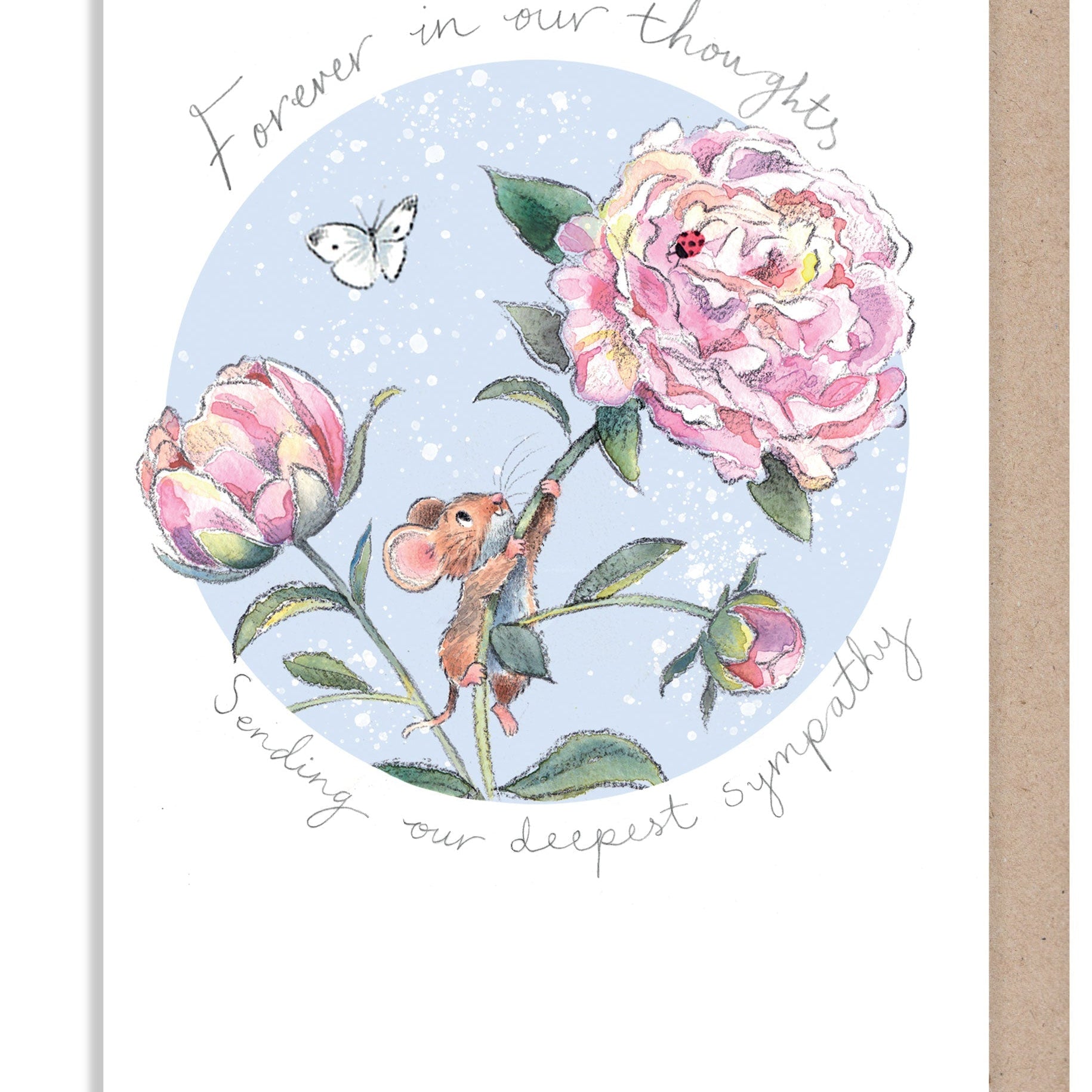 Greeting Card - Forever in Our Thoughts - Mouse Climbing Peony