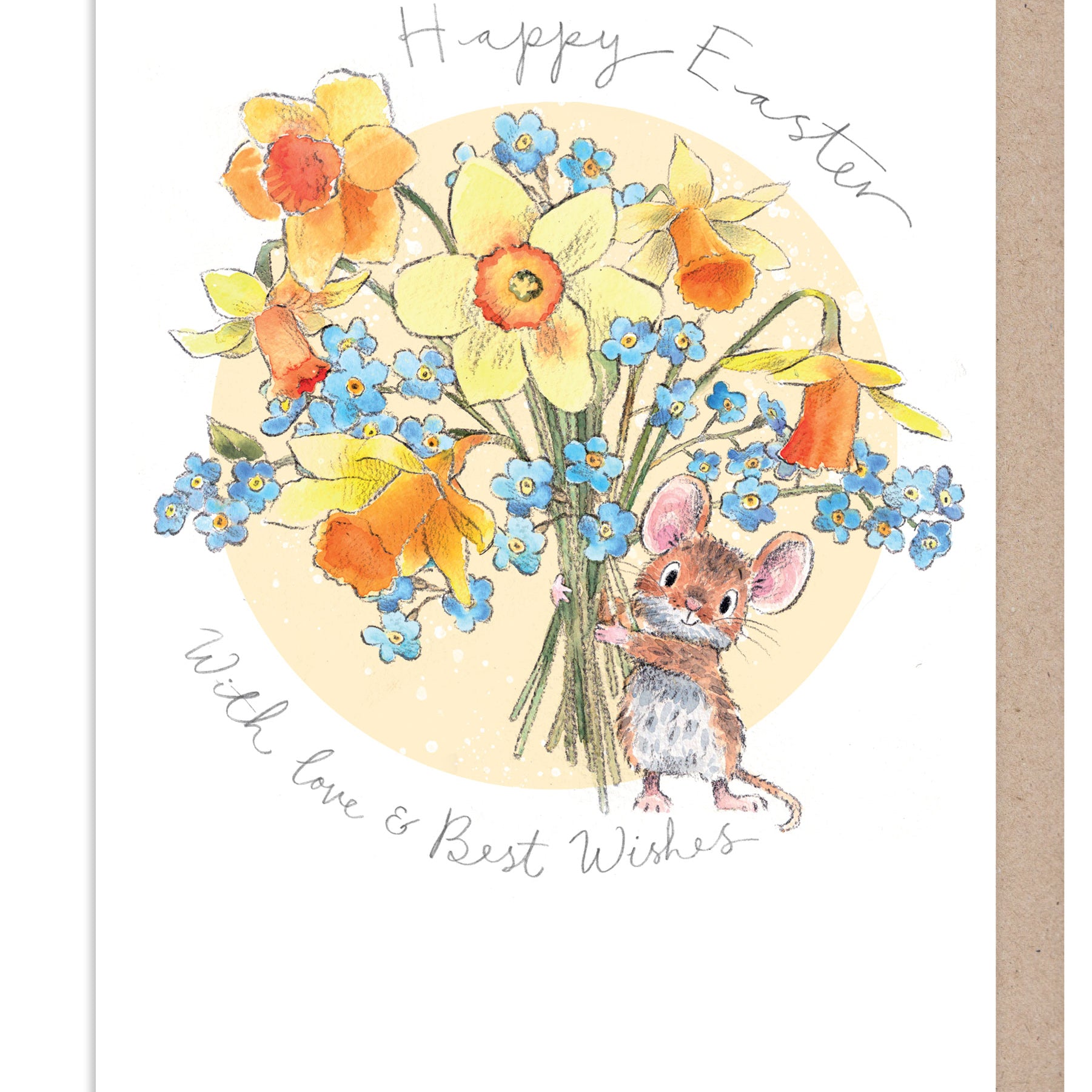 EASTER CARD - MOUSE HOLDING SPRING FLOWERS