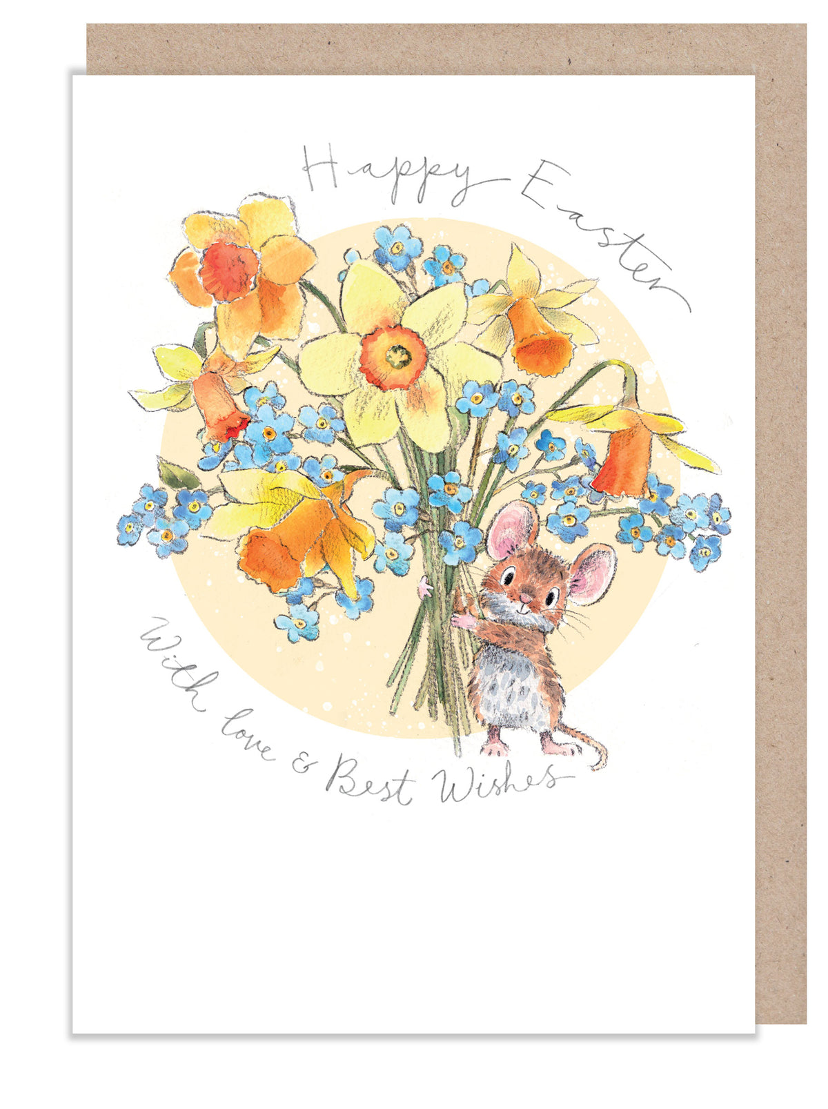 EASTER CARD - MOUSE HOLDING SPRING FLOWERS