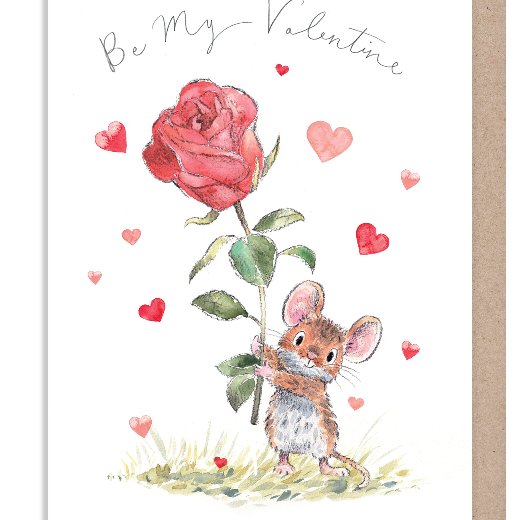 Valentines Card - Mouse holding Rose