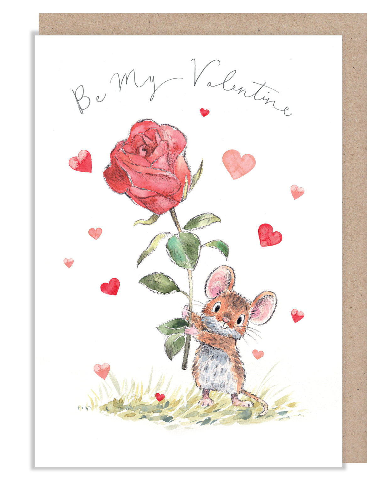 Valentines Card - Mouse holding Rose
