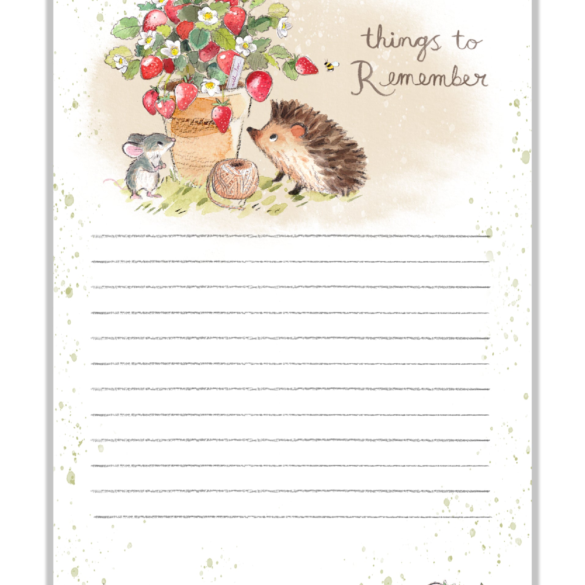 Note Pad - Hedgehog and Mouse, Stawberry pot