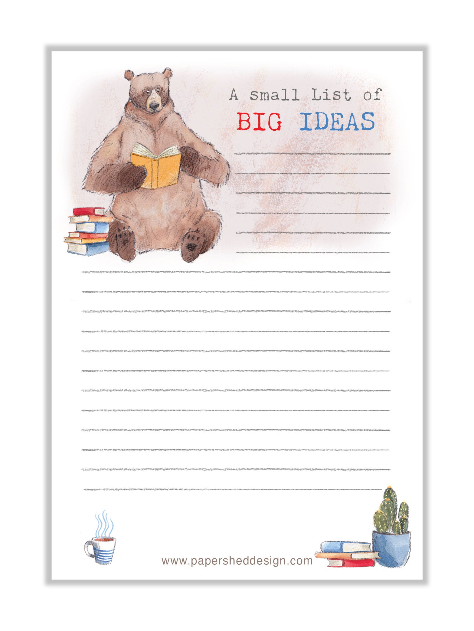 Notepad - Bear Reading a Book - A Small List of Big Ideas