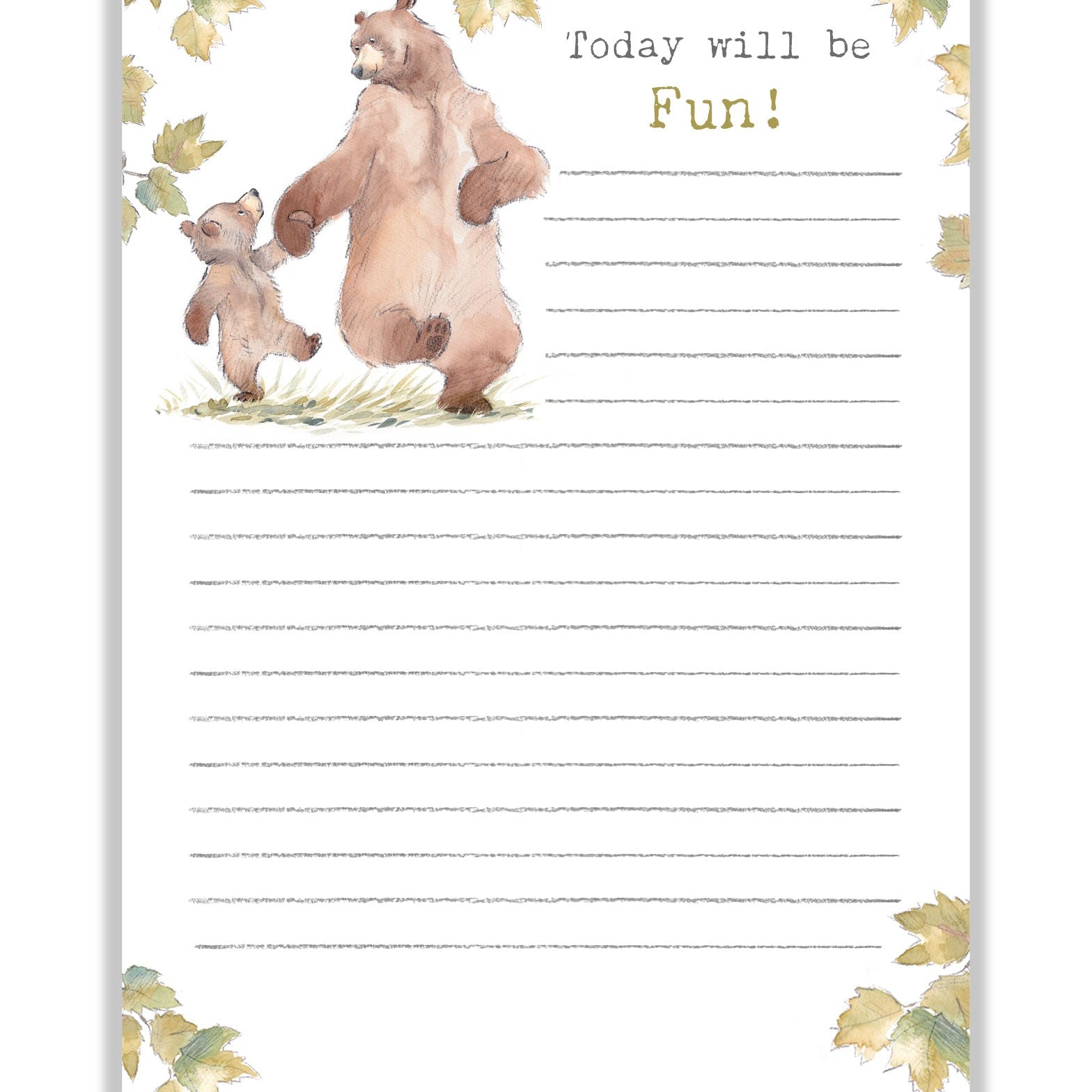 Notepad - Bear and Cub Walking - Today Will Be Fun