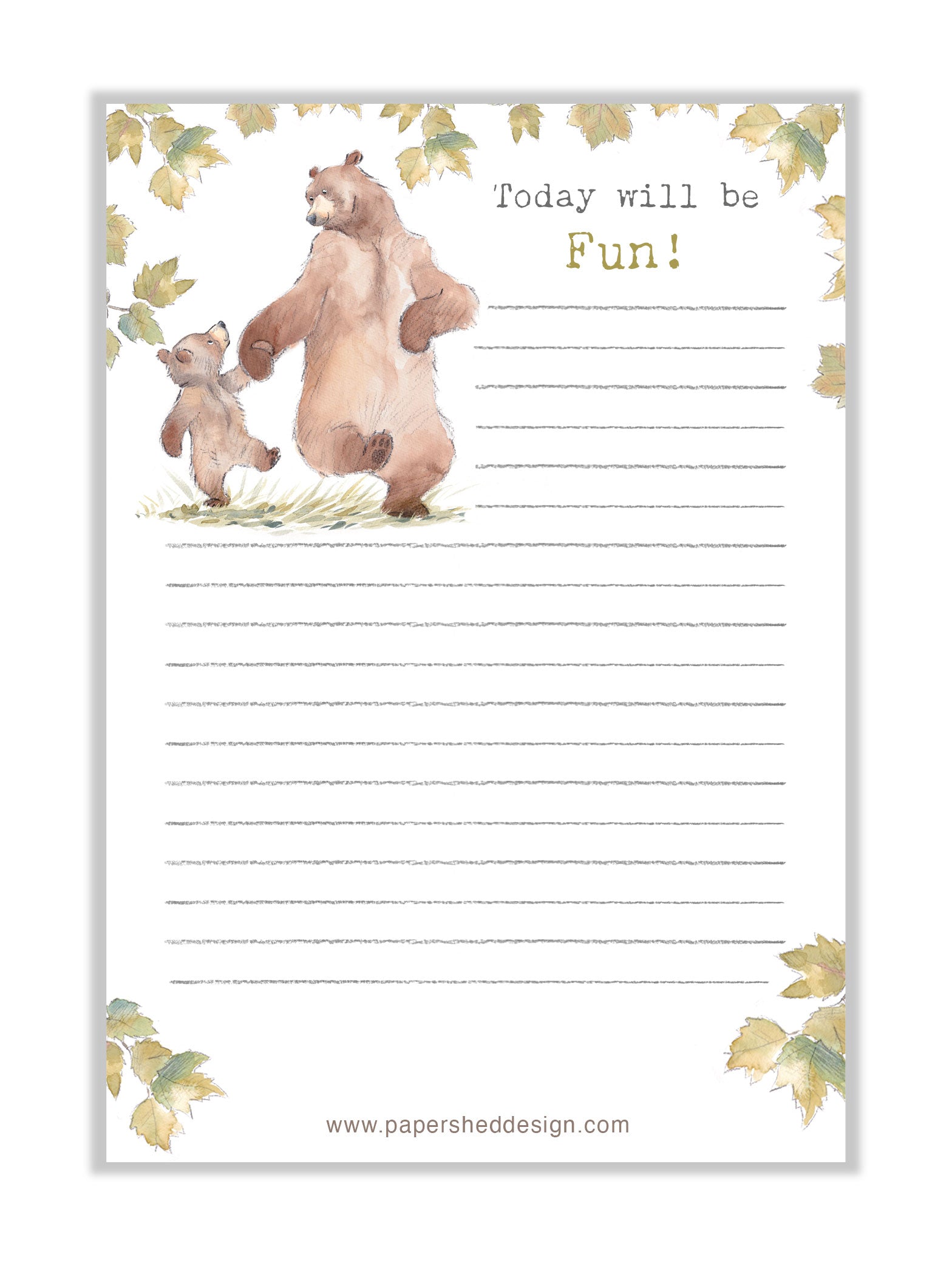 Notepad - Bear and Cub Walking - Today Will Be Fun