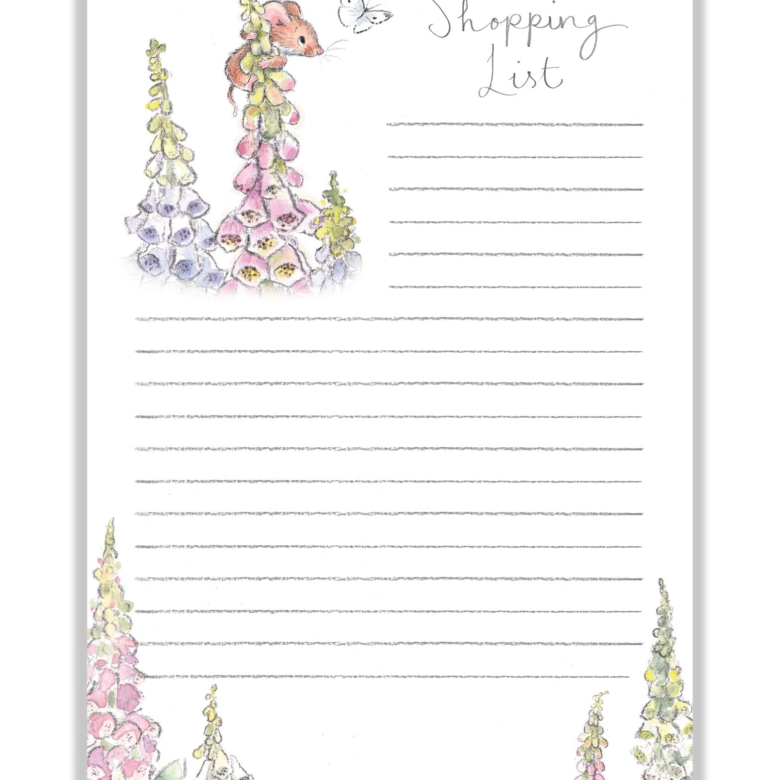 Notepad - Mouse with Foxgloves - Shopping List
