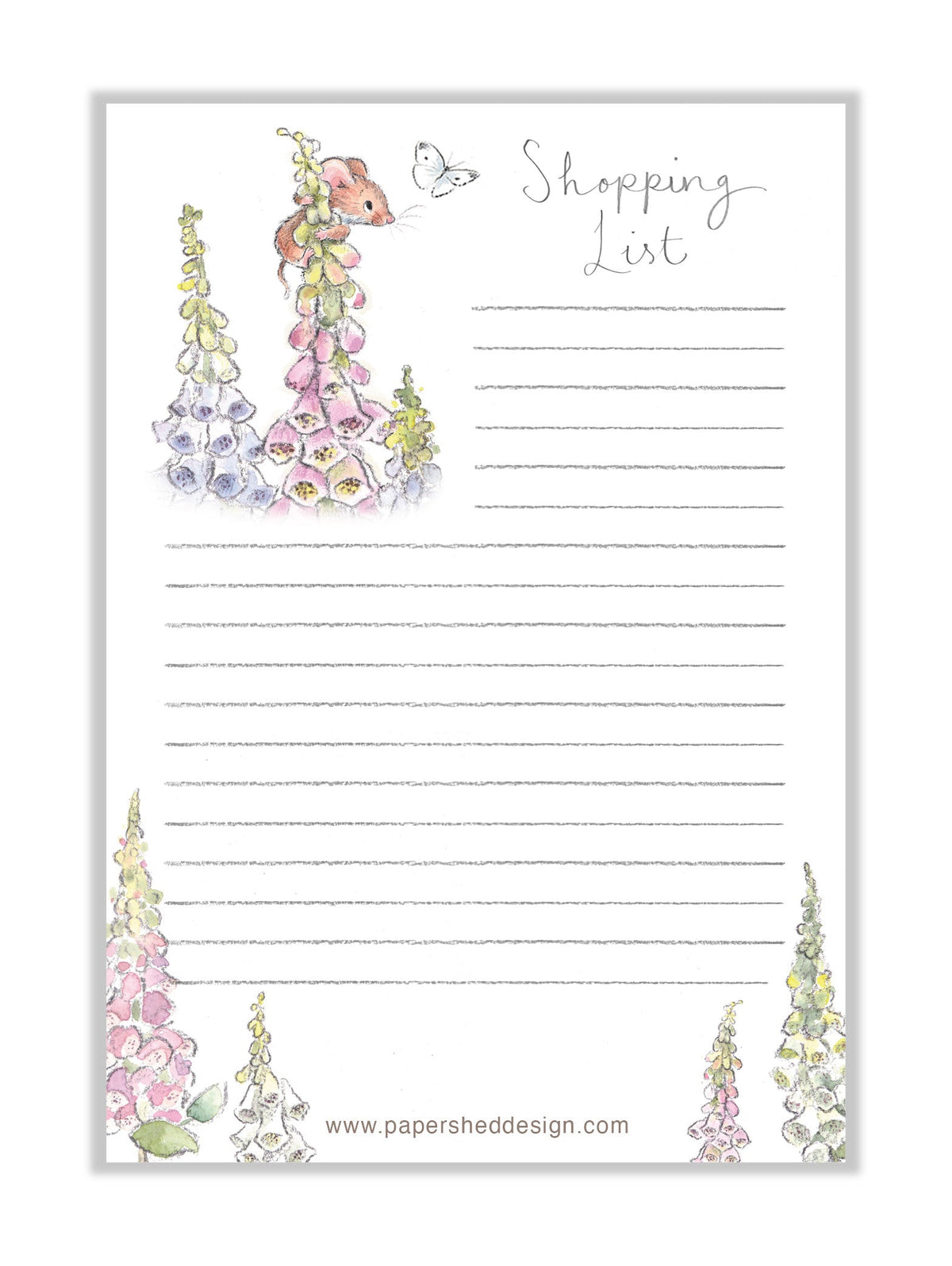 Notepad - Mouse with Foxgloves - Shopping List