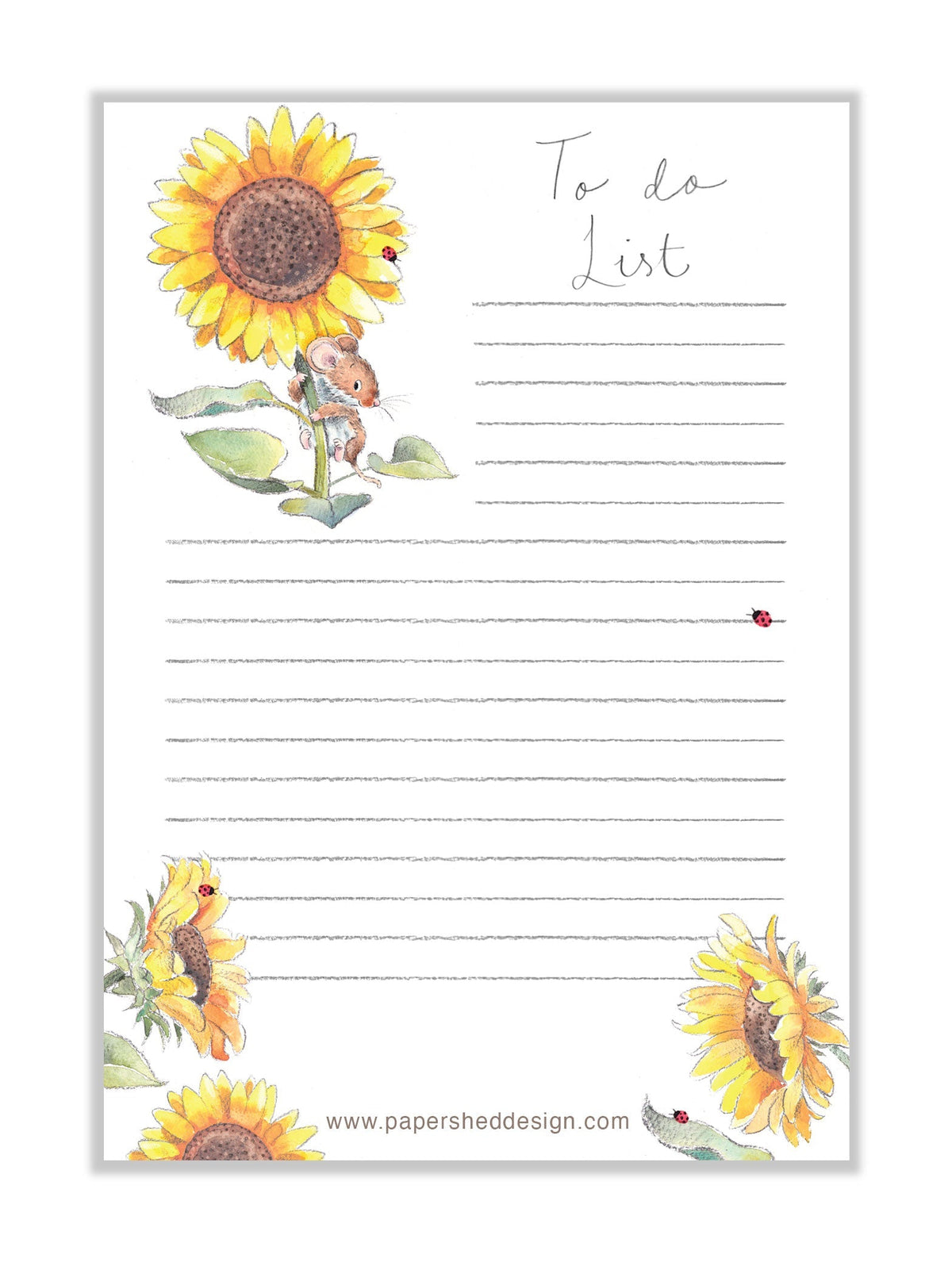 Notepad - Mouse with Sunflowers - To Do List
