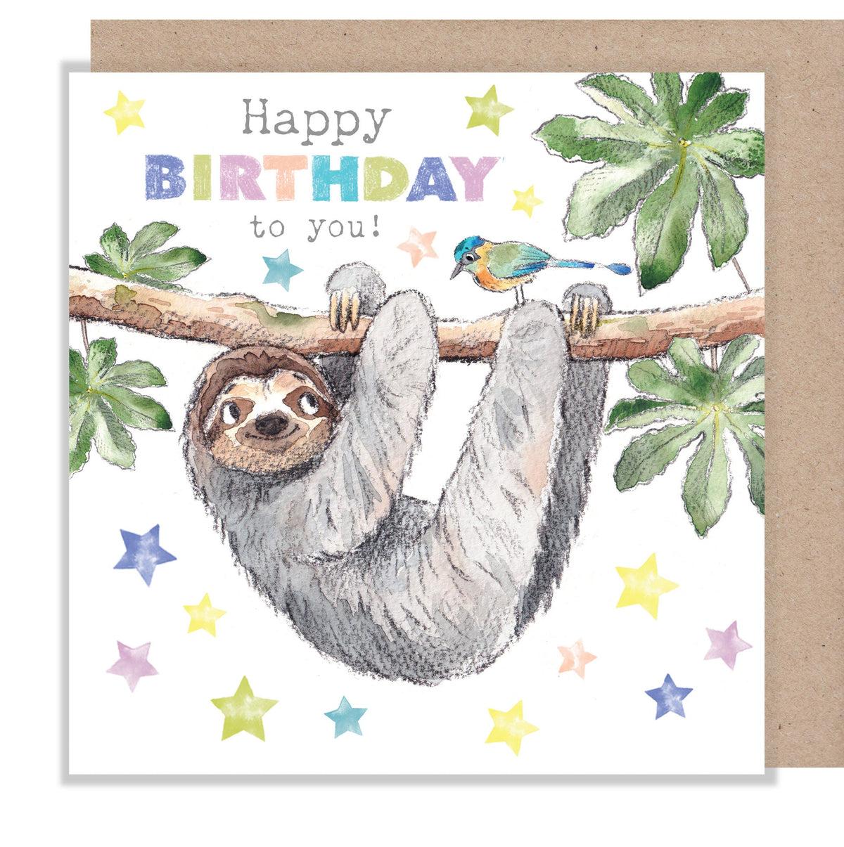 Children's Birthday Card - Sloth and Bird in Tree