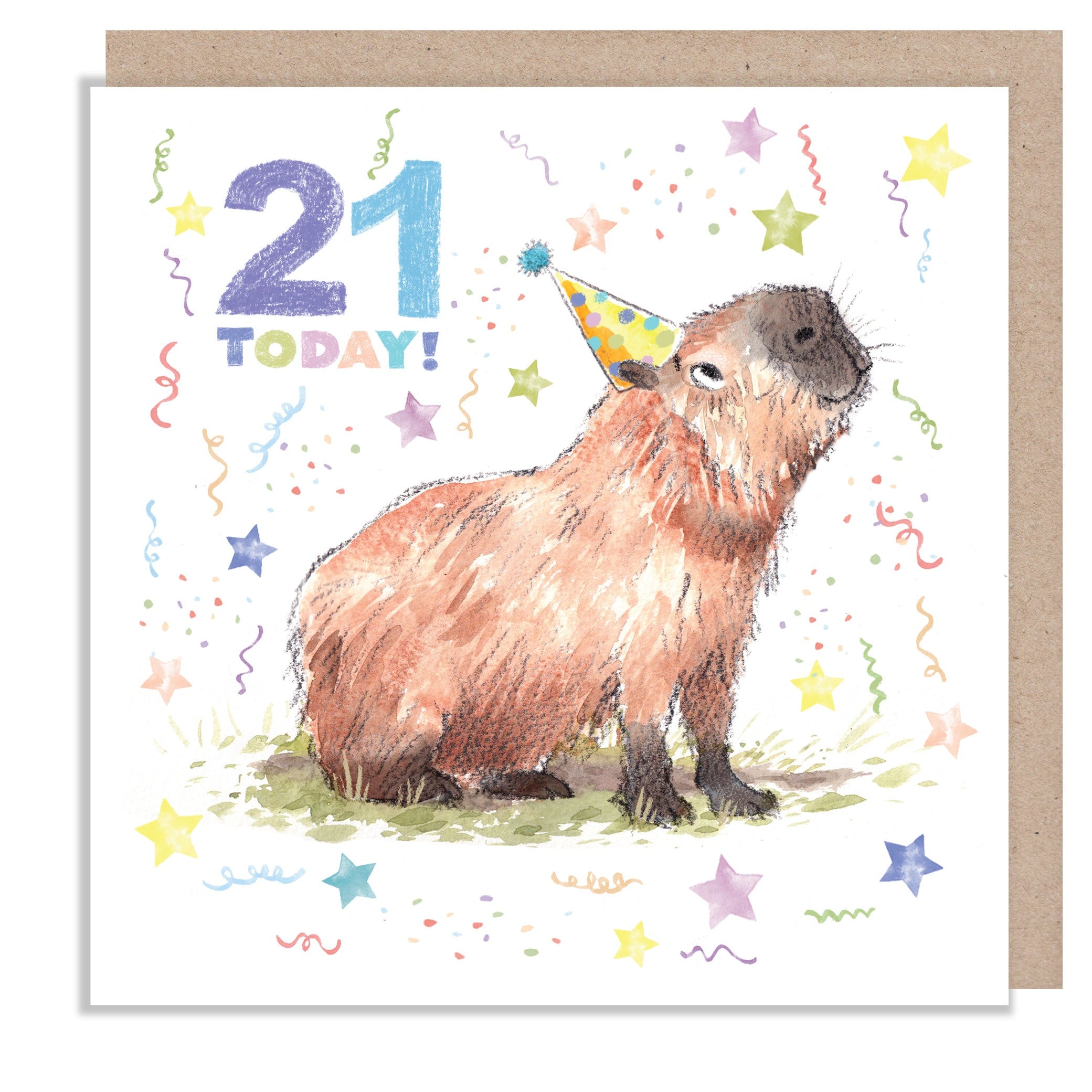 Age Birthday Card - 21 Today - Capybara Wearing Party Hat
