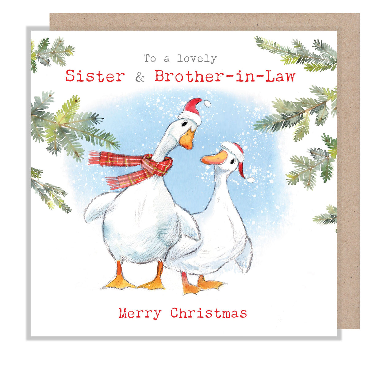 Christmas Card - Sister & Brother - in - Law - White Ducks with Hats
