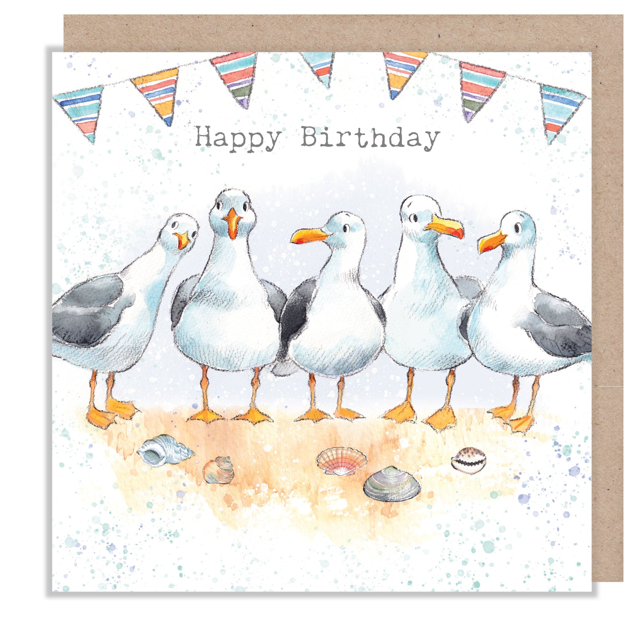Birthday Card - Happy Birthday - Seagulls and Bunting